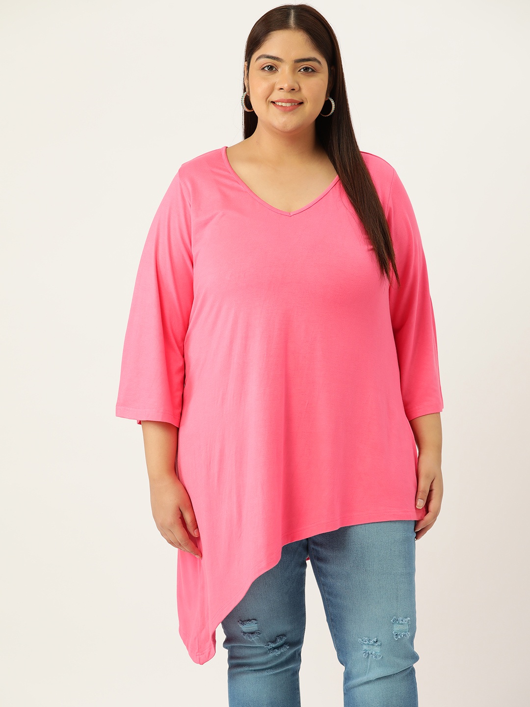 

theRebelinme Plus Size Solid Longline Top, Pink