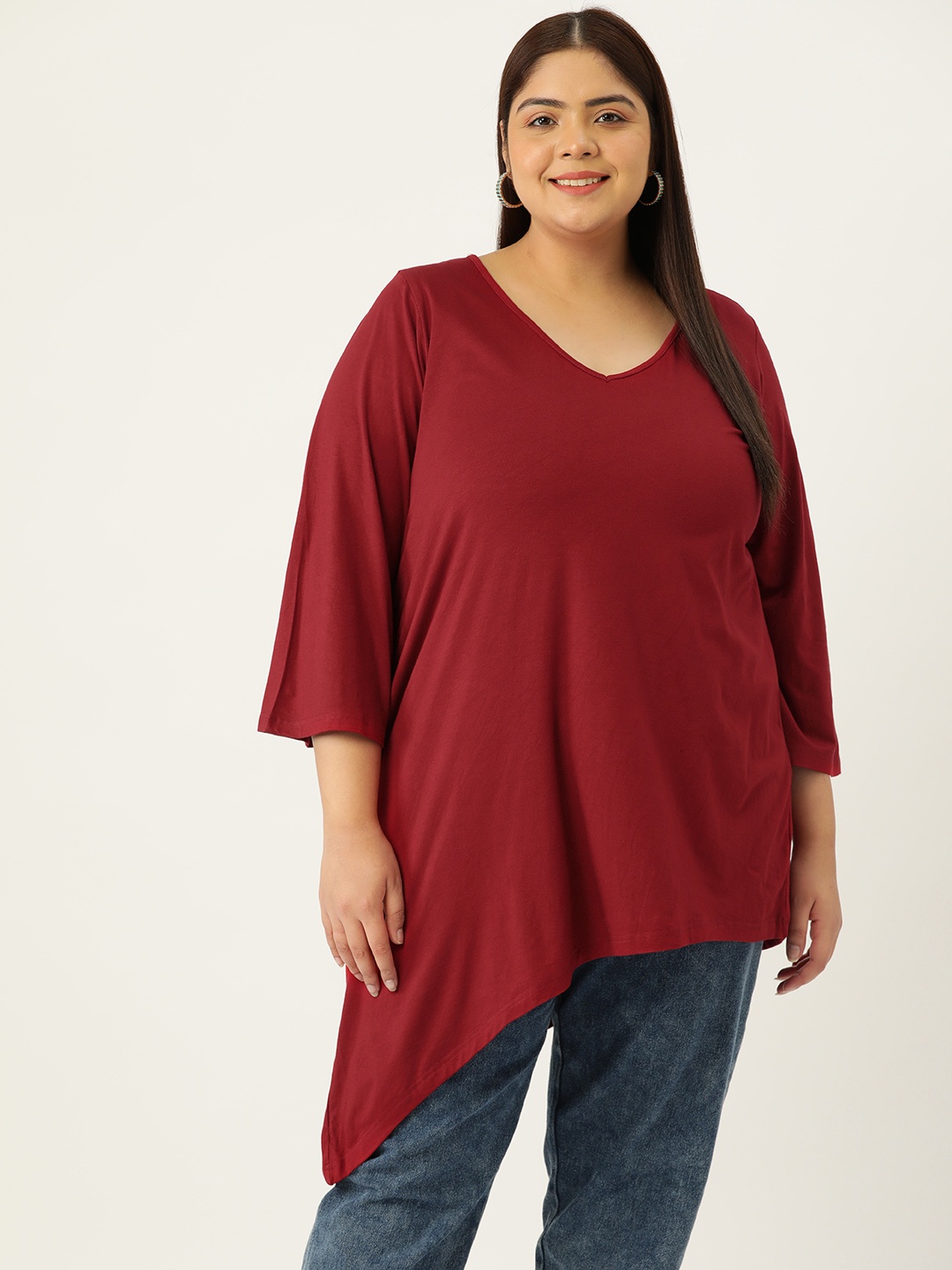 

theRebelinme Plus Size Solid Longline Top, Maroon