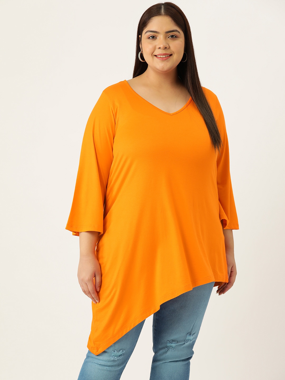 

theRebelinme Plus Size Solid Longline Top, Orange