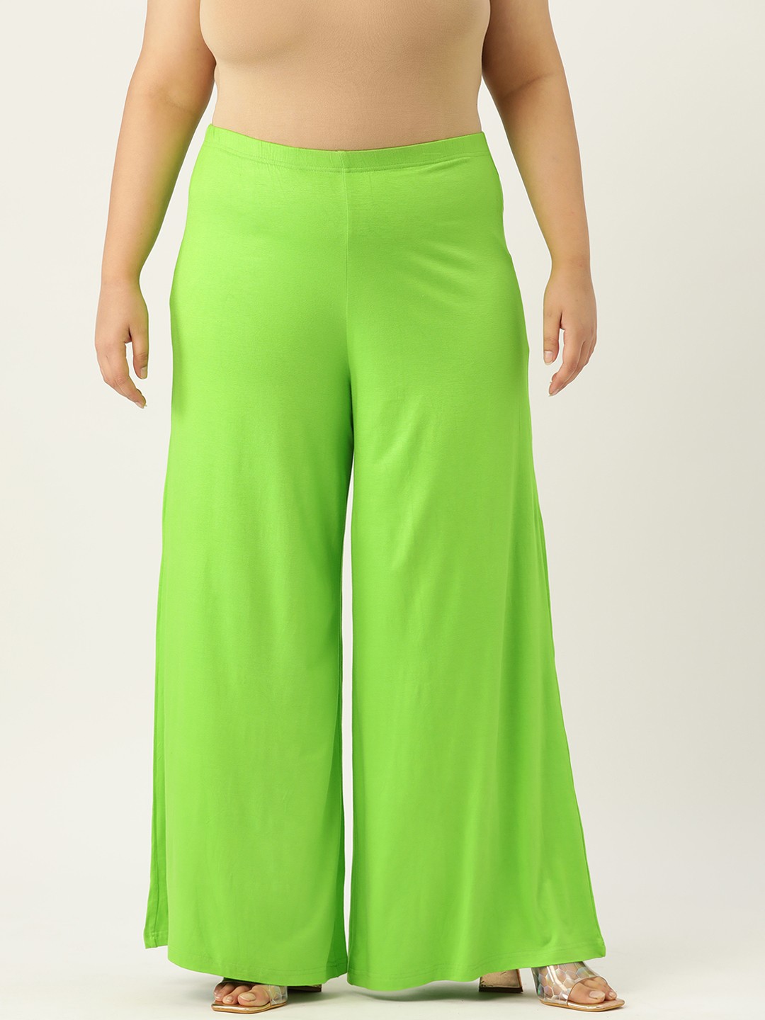 

theRebelinme Plus Size Flared Woven Palazzos, Green