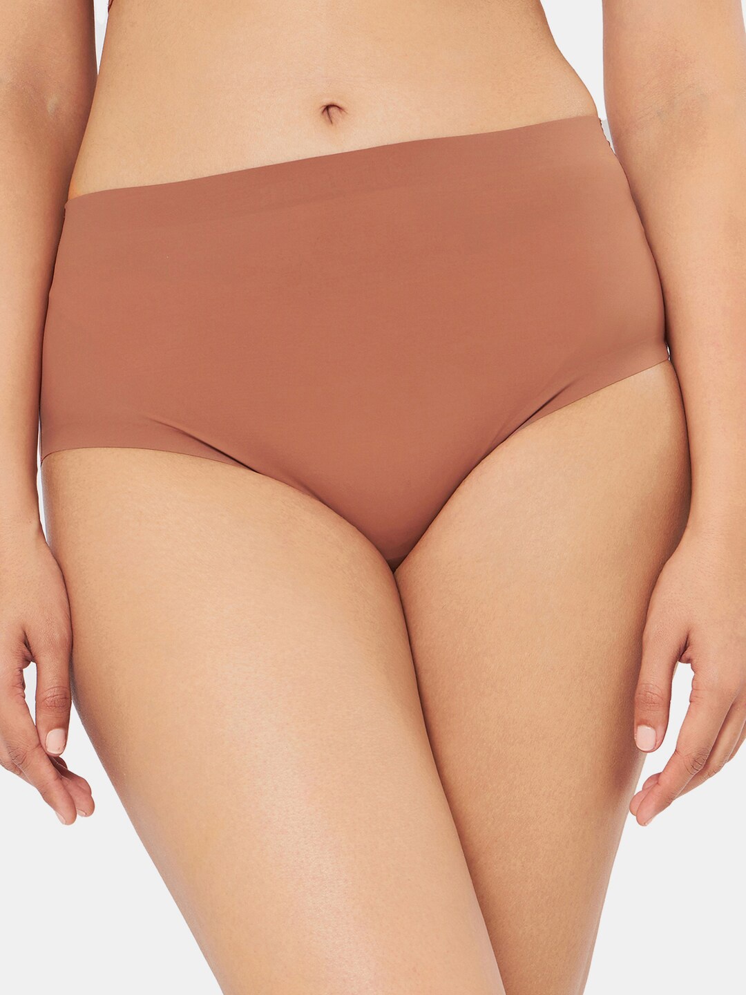 

Amante Women Solid Seamless High Waist Basic Brief - PAN11411, Brown