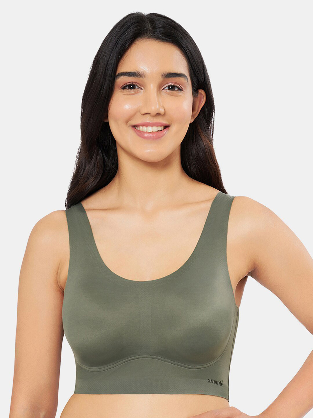 

Amante Solid Non Padded Wirefree Skins Support Scoop Neck Slip-On Bra BRA83501, Green