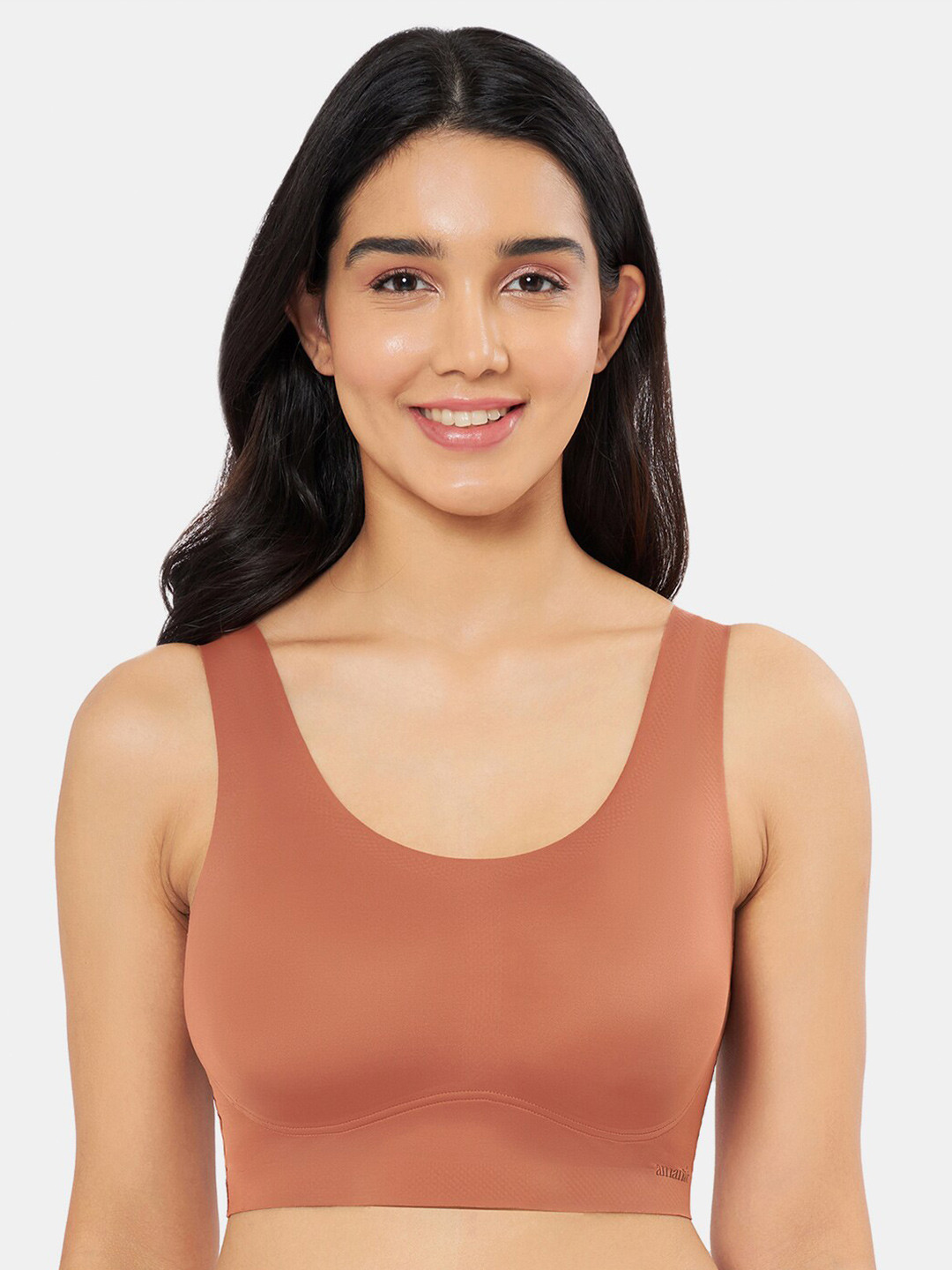 

Amante Solid Non Padded Wirefree Skins Support Scoop Neck Slip-On Bra BRA83501, Brown