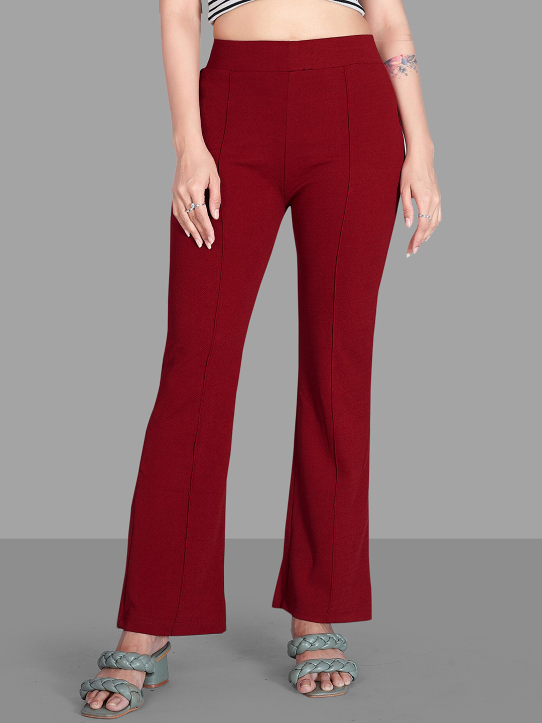 

SILVERFLY Women Maroon Relaxed Straight Leg Straight Fit High-Rise Easy Wash Trousers