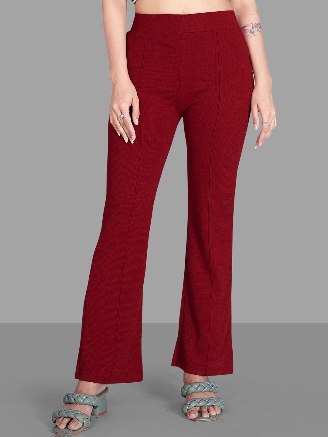 

SILVERFLY Women Maroon Relaxed Straight Leg Straight Fit High-Rise Easy Wash Trousers