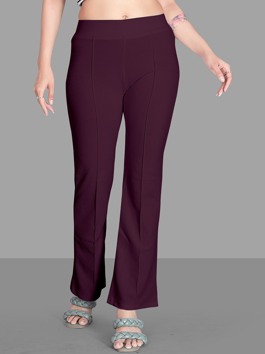 

SILVERFLY Women Purple Relaxed Straight Leg Straight Fit High-Rise Easy Wash Trousers
