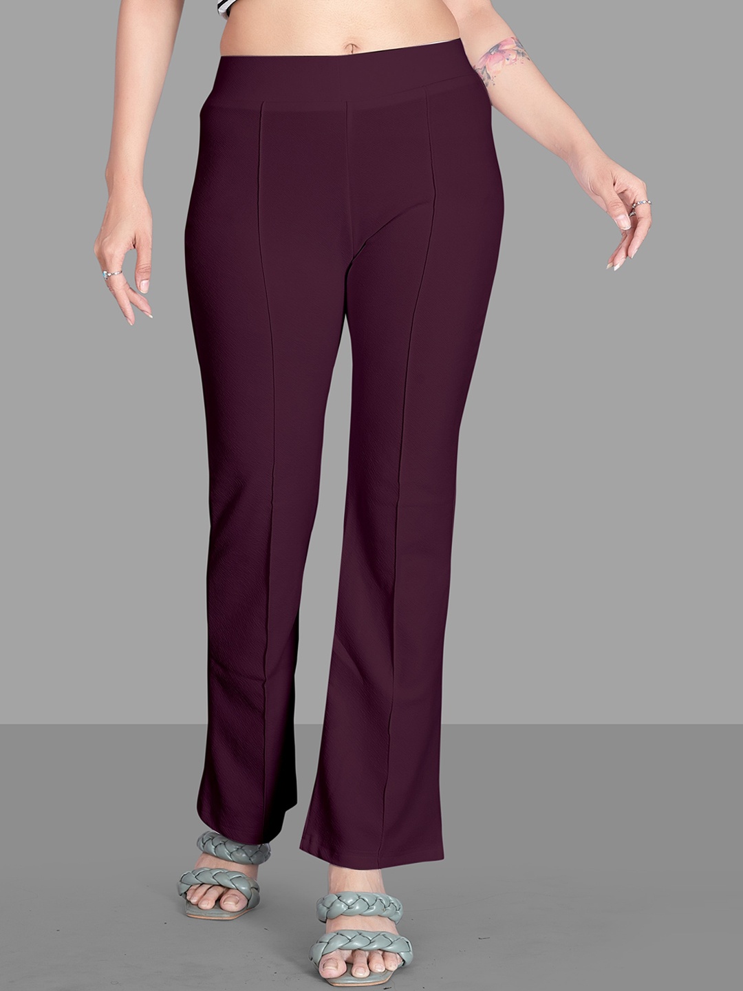 

SILVERFLY Women Relaxed Straight Fit High-Rise Easy Wash Trousers, Purple