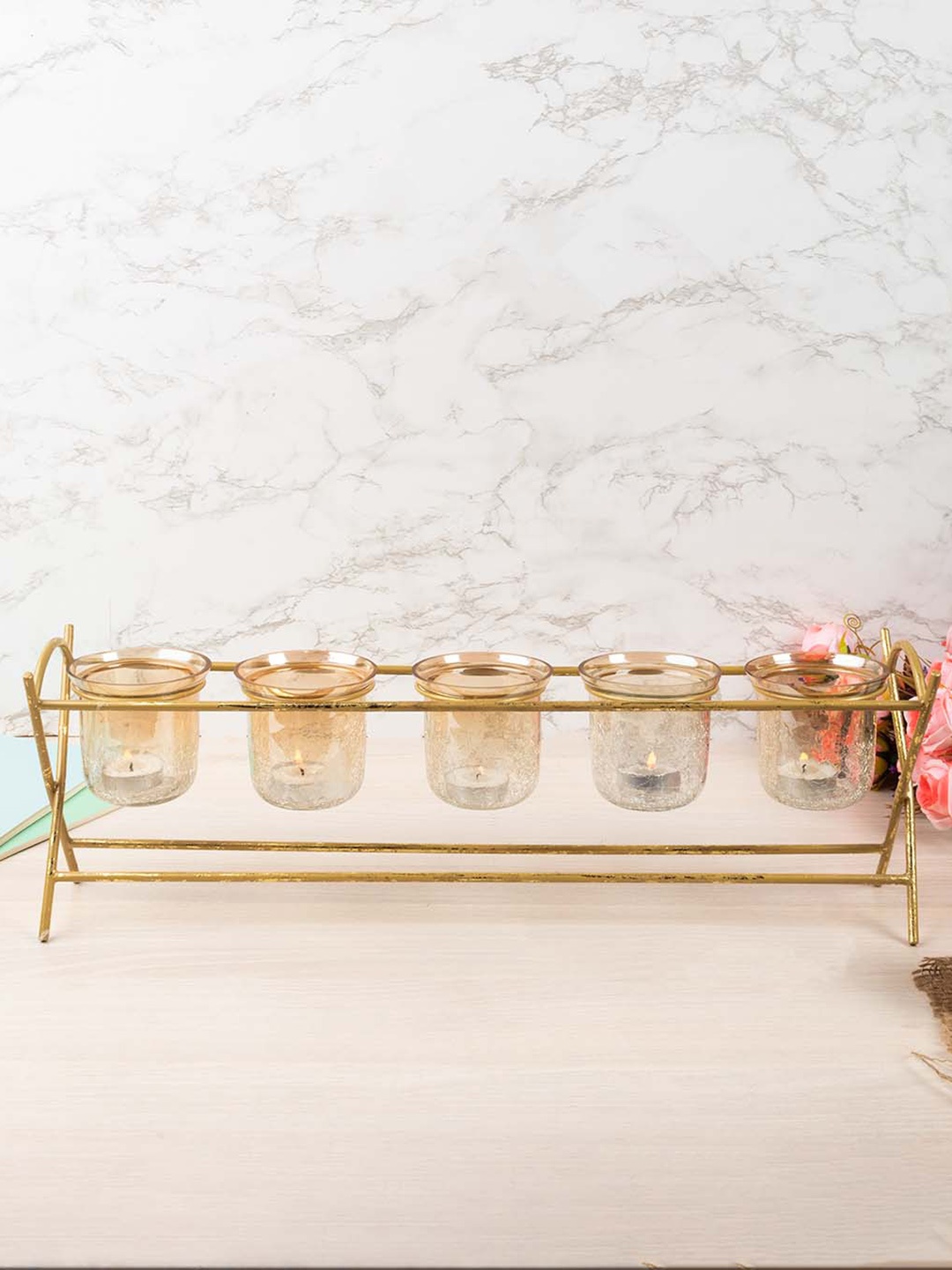 

MARKET99 Gold-Toned Glass T Lite Candle Holder