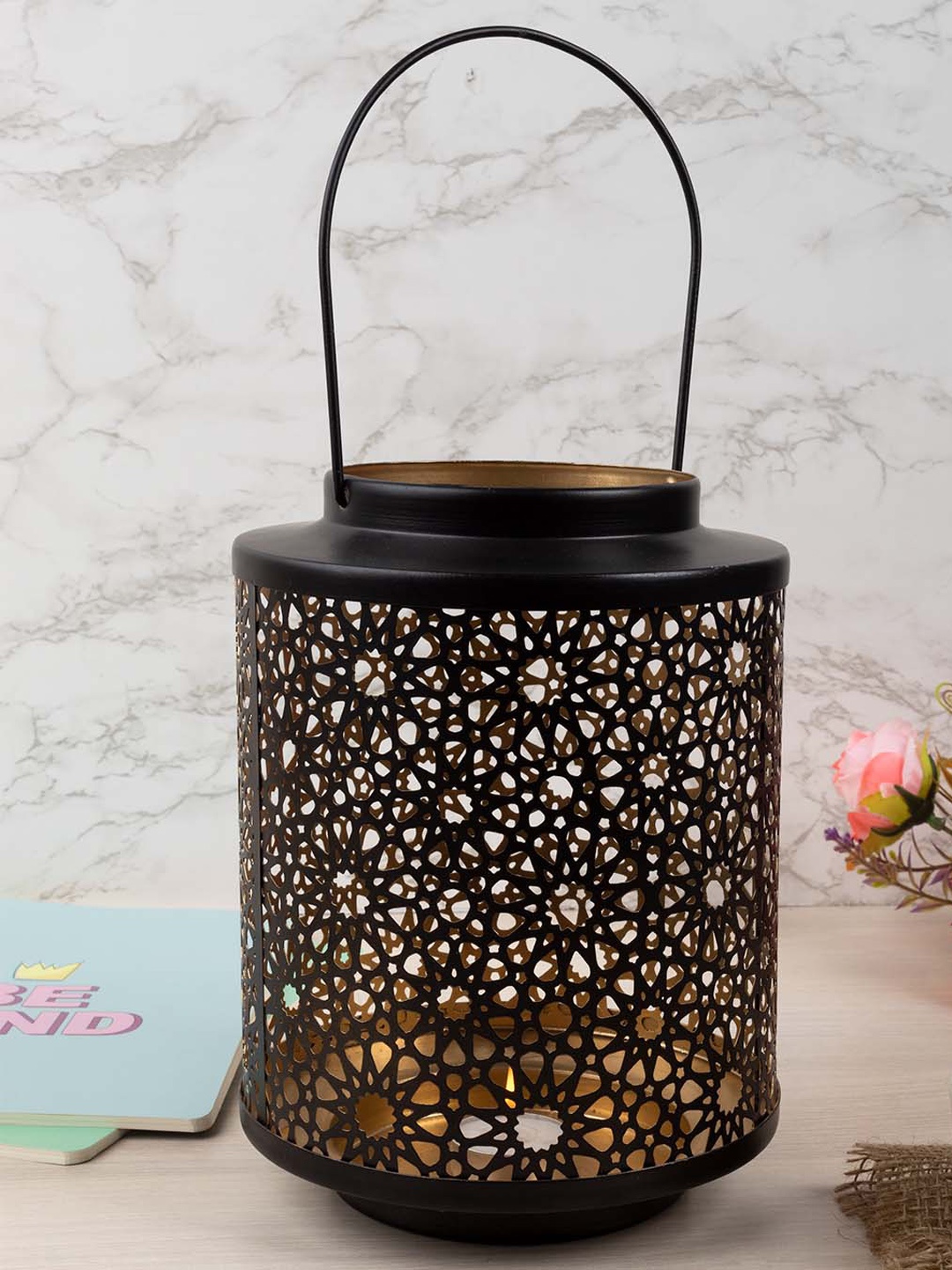 

MARKET99 Black Cut Work Patterned T-light Lantern Candle Holder