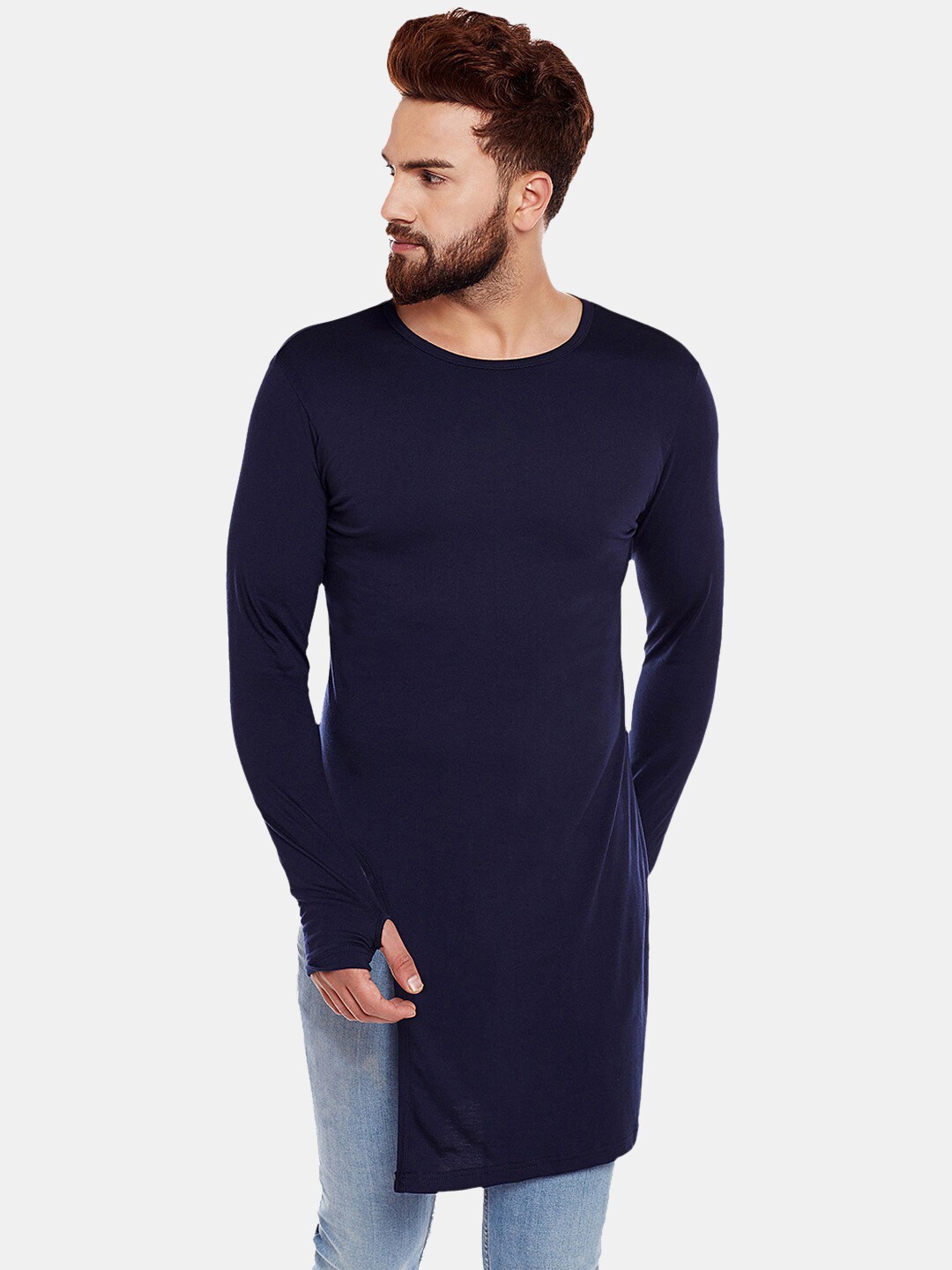 

CHILL WINSTON Long Sleeve Longline Cut Out Slim Fit T-shirt, Navy blue