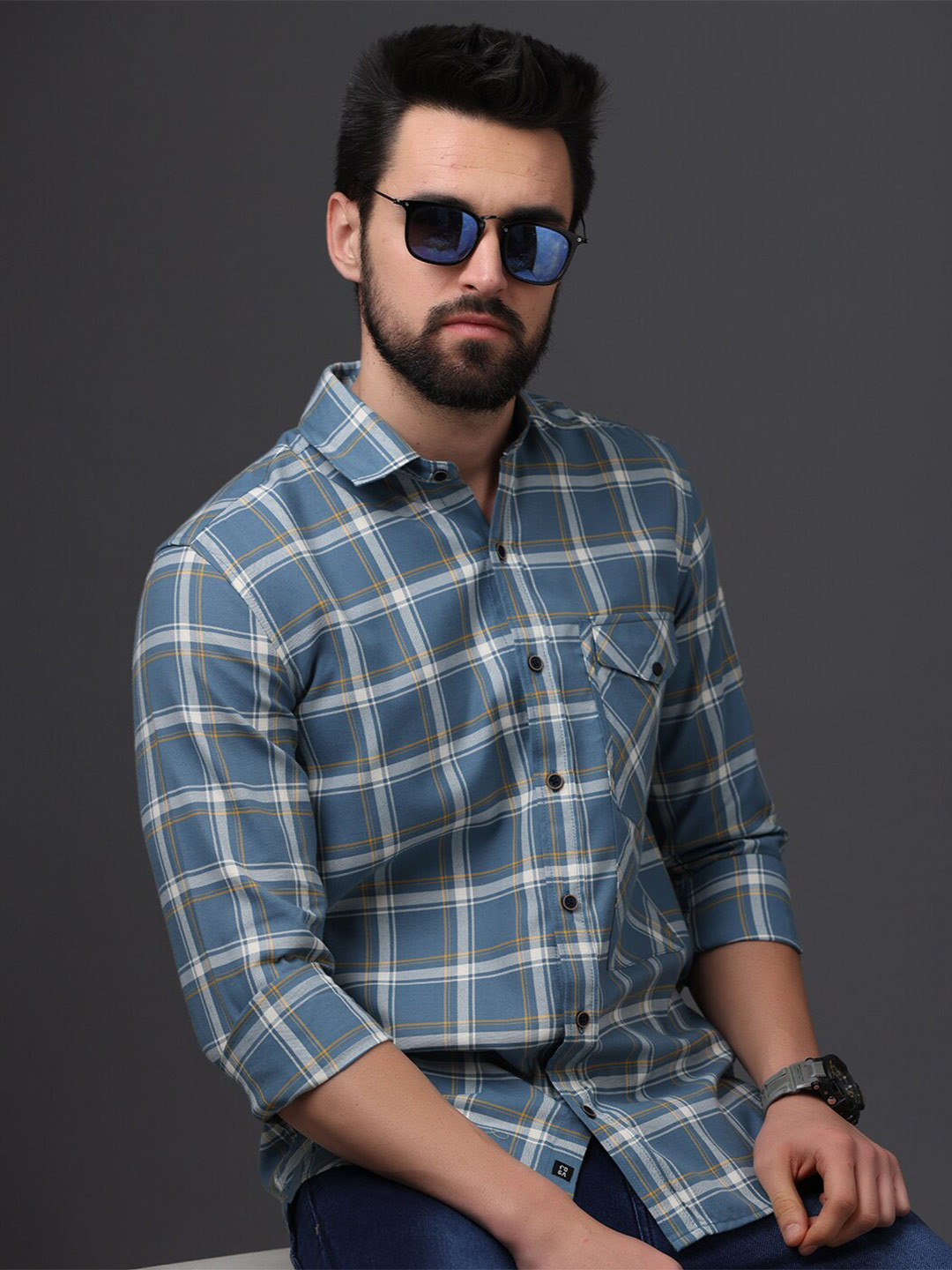 

FOGA Tartan Checks Pure Cotton Casual Shirt, Teal