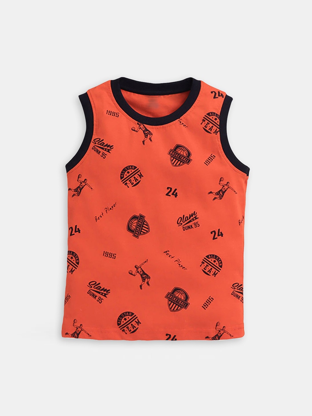 

Hopscotch Boys Printed Cotton Basic Innerwear Vests 1202624, Orange