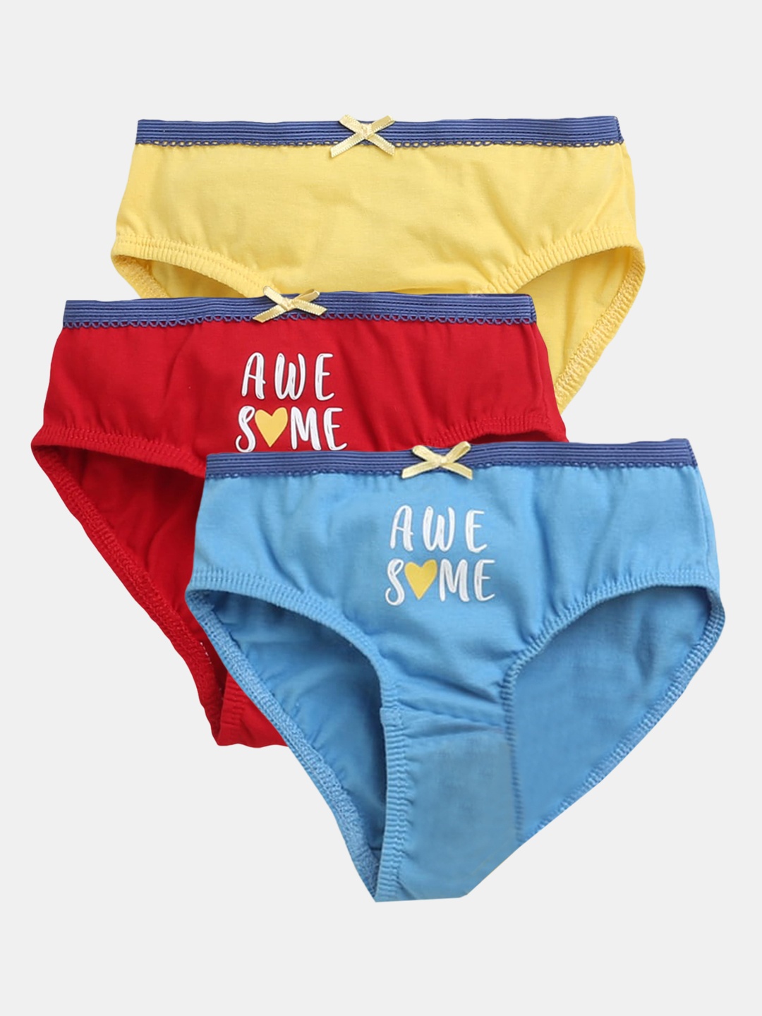 

Hopscotch Girls Pack Of 3 Typography Printed Cotton Basic Briefs, Yellow
