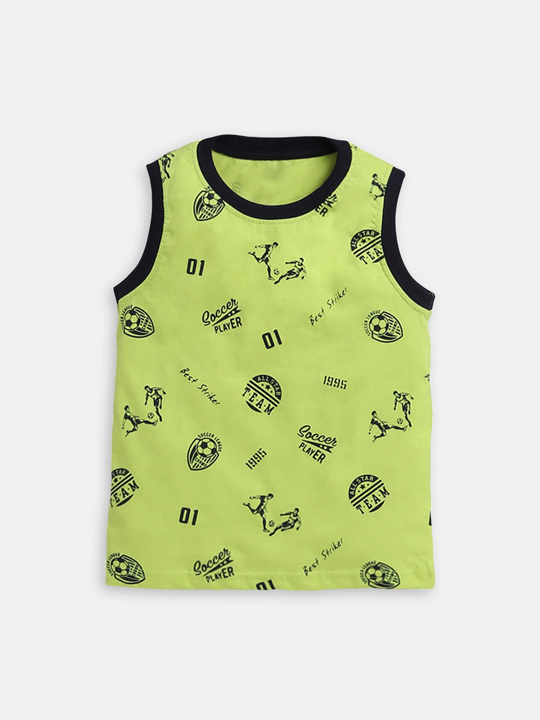 

Hopscotch Boys Printed Cotton Innerwear Basic Vests, Lime green