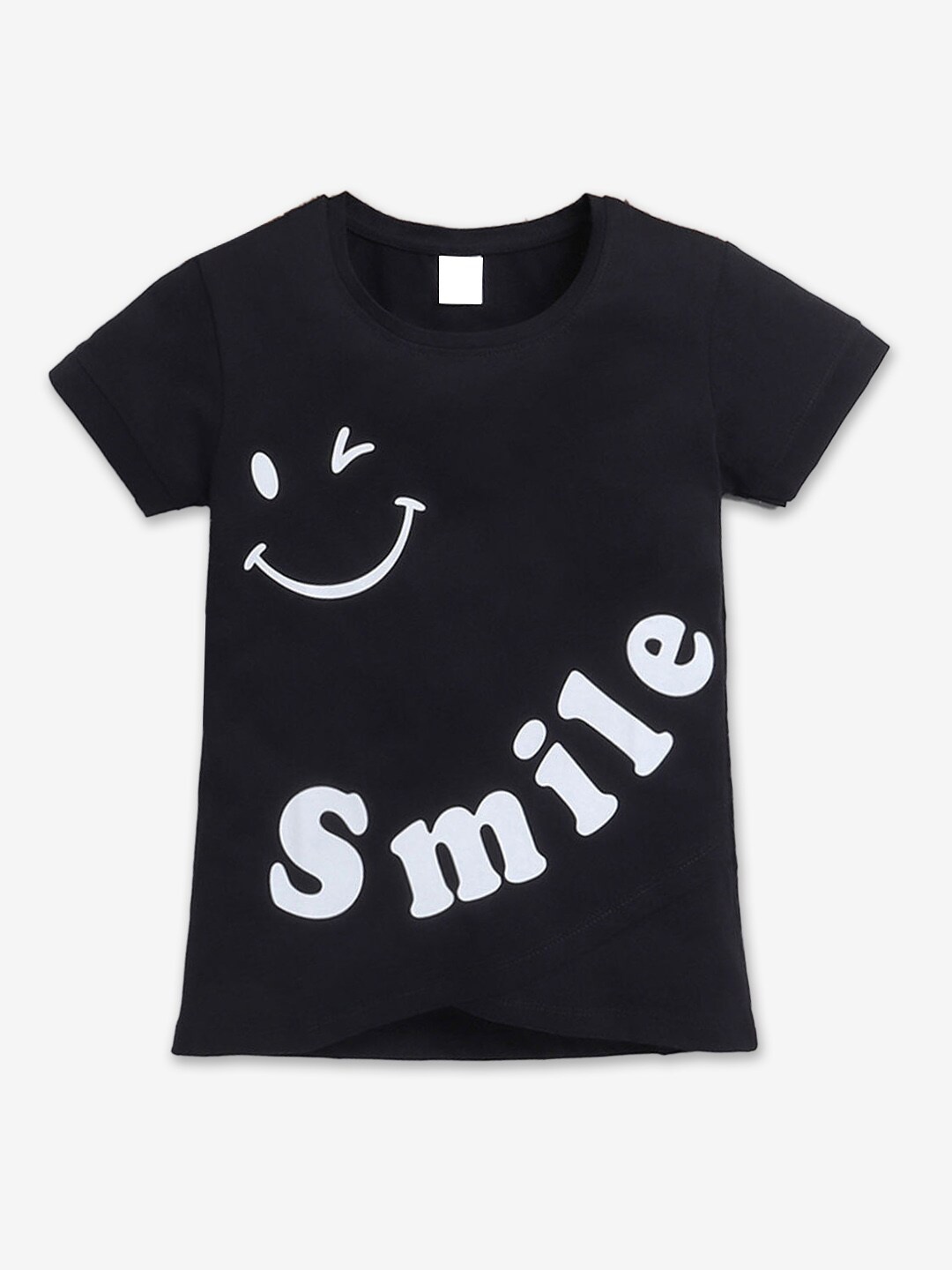 

Hopscotch Girls Typography Printed Cotton T-Shirt, Black