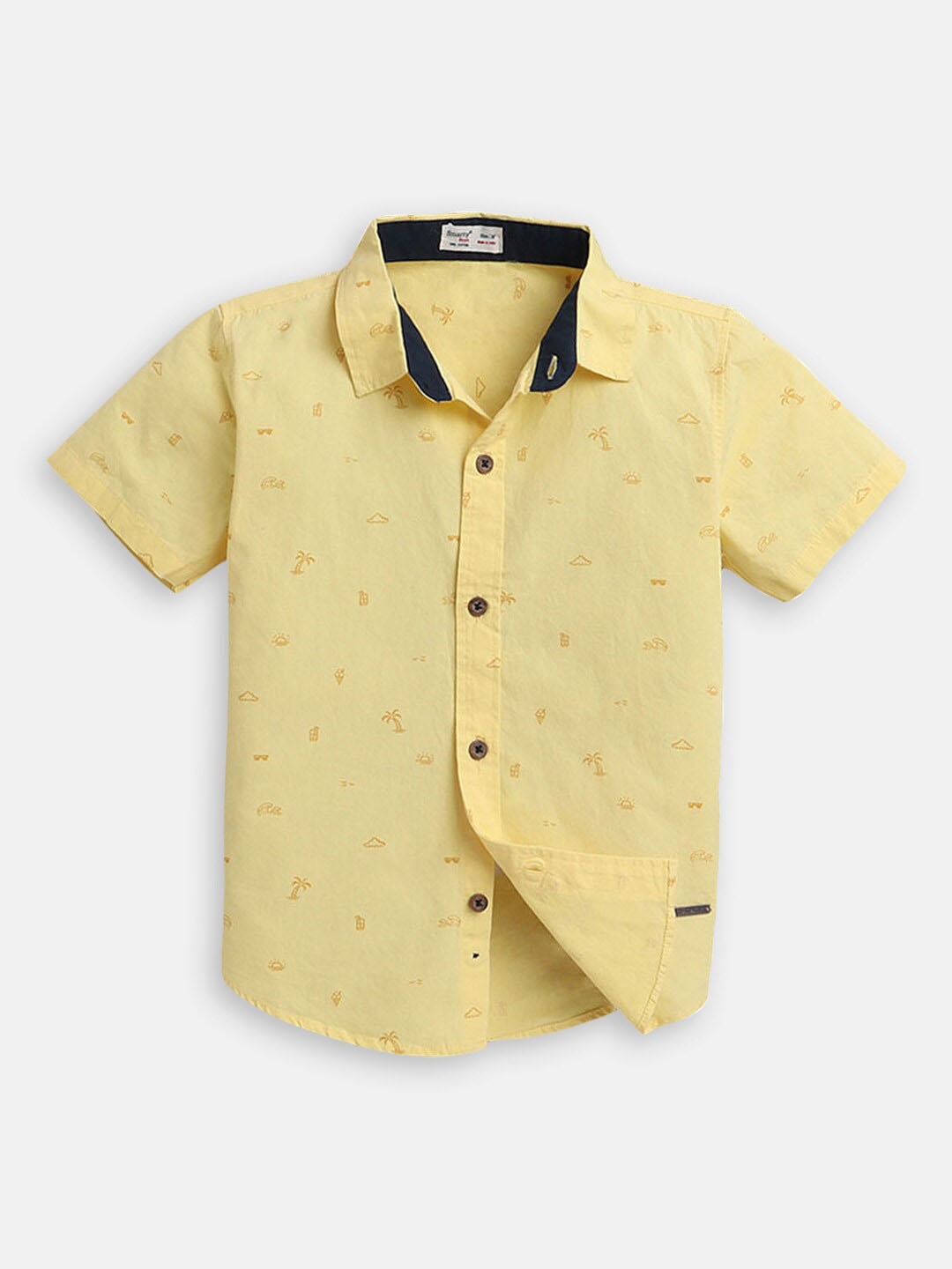 

Hopscotch Boys Conversational Printed Spread Collar Classic Cotton Casual Shirt, Yellow