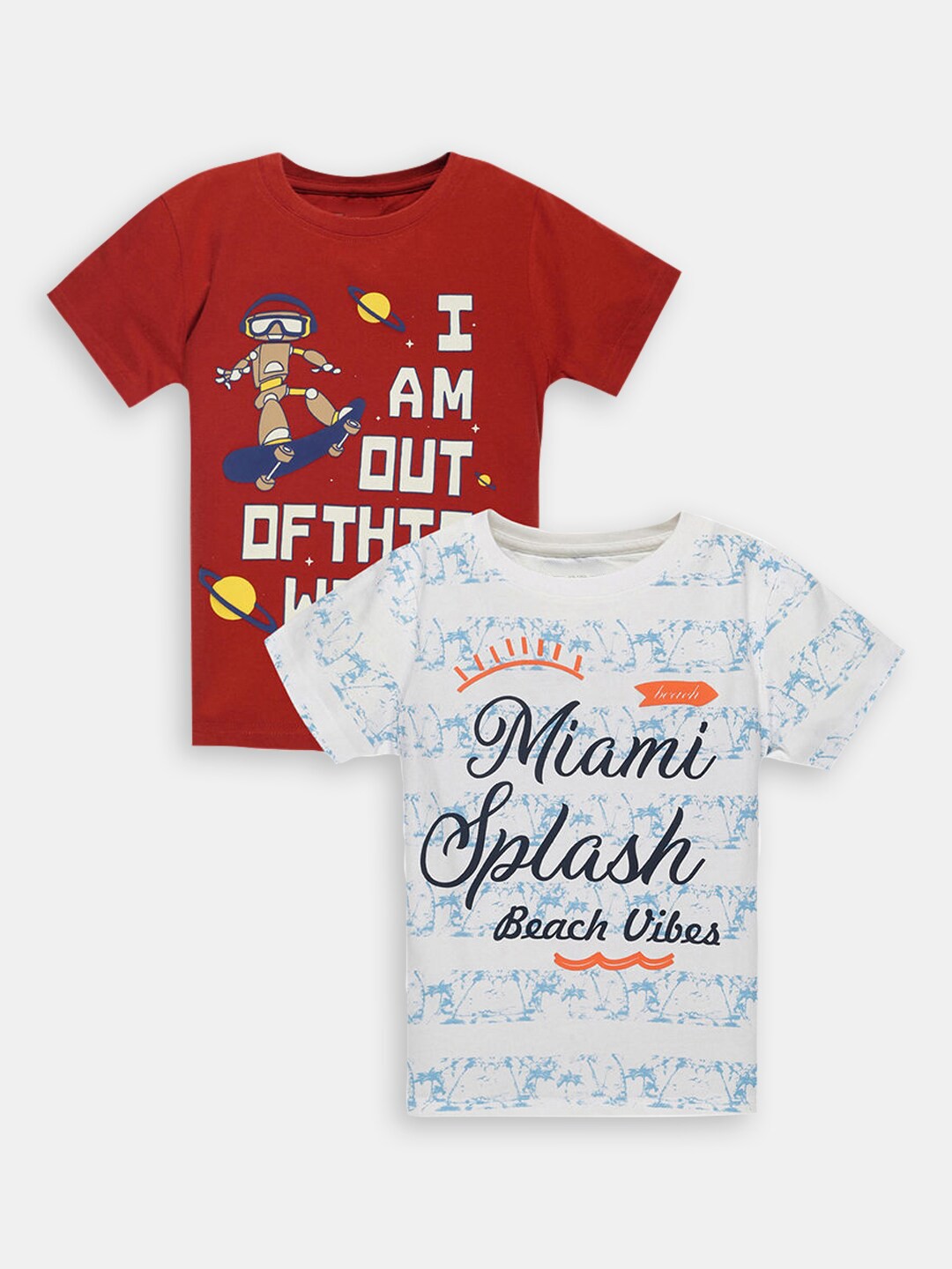 

Hopscotch Boys Pack Of 2 Typography Printed Cotton T-shirts, White