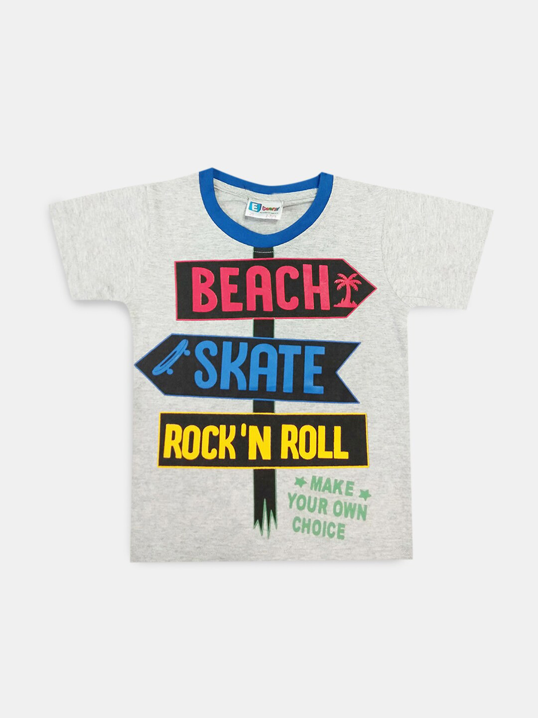 

Hopscotch Boys Typography Printed Round Neck Cotton T-shirt, Grey