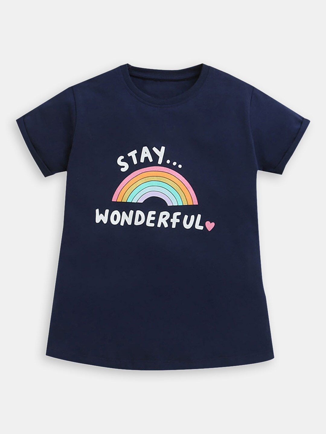 

Hopscotch Girls Typography Printed Round Neck Cotton T-shirt, Navy blue