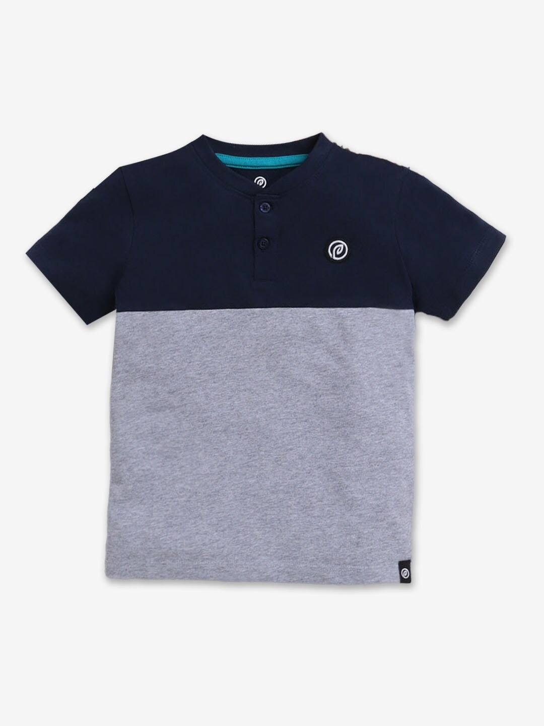 

Hopscotch Boys Colourblocked Henley Neck Cotton T-shirt, Blue