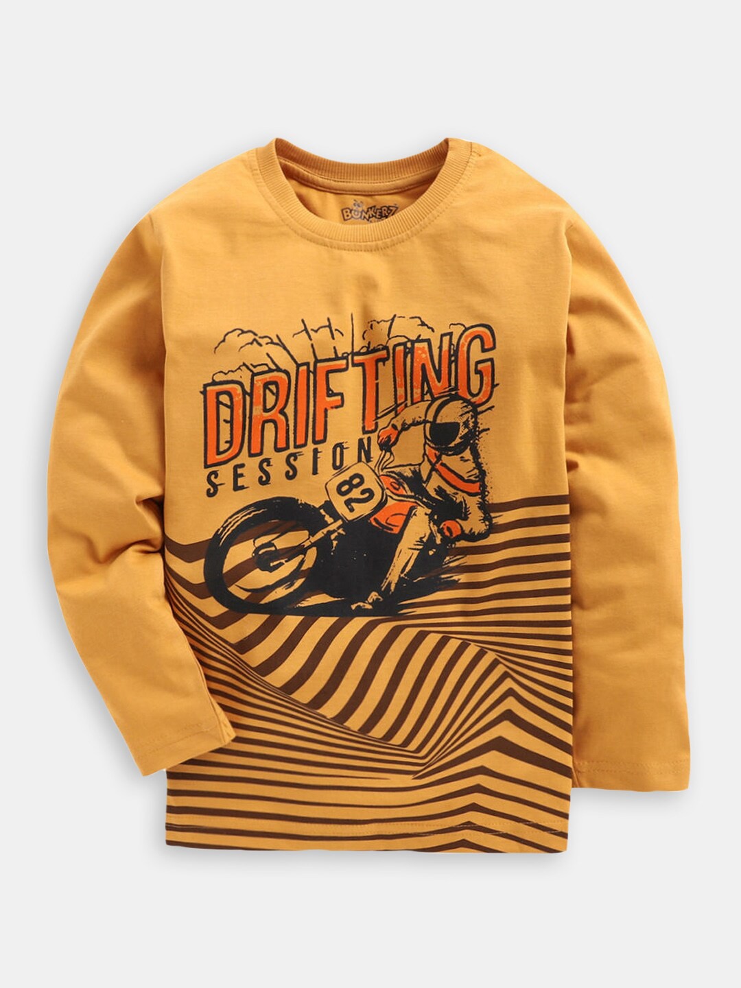 

Hopscotch Boys Graphic Printed Cotton T-Shirts, Mustard