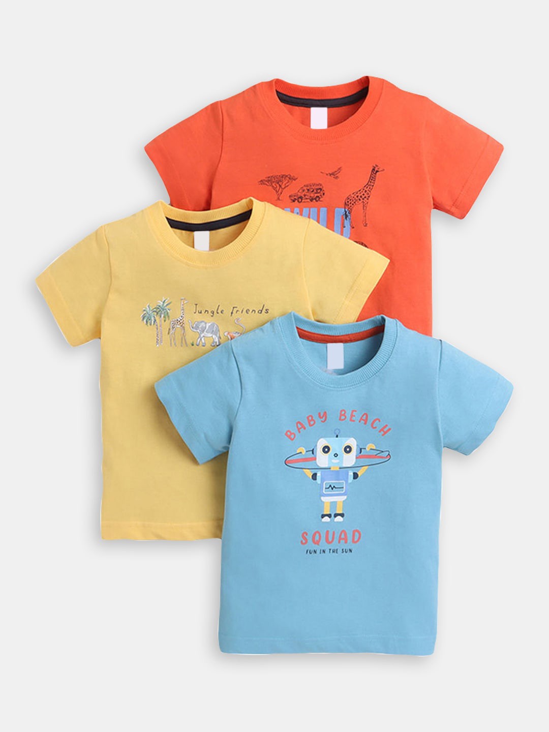 

Hopscotch Infant Boys Pack Of 3 Typography Printed Cotton T-shirt, Blue