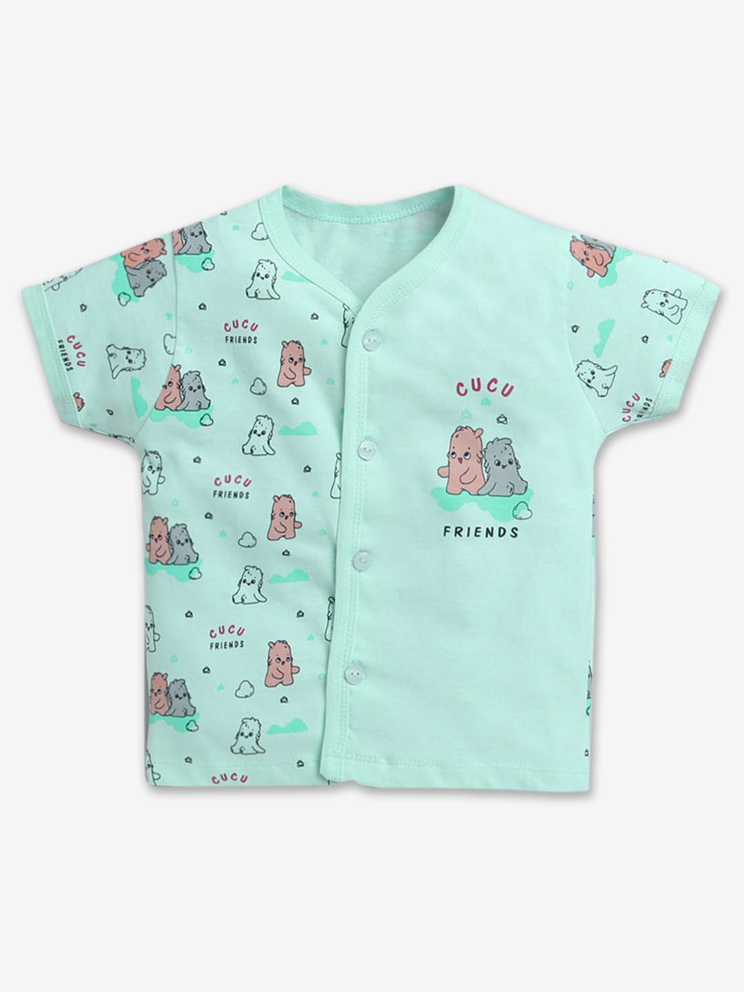

Hopscotch Infants Conversational Printed V-Neck Cotton T-shirt, Sea green