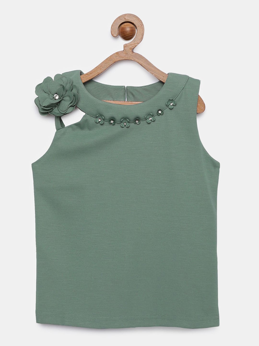 

Hopscotch Girls Studded Round Neck Sleeveless Top, Green
