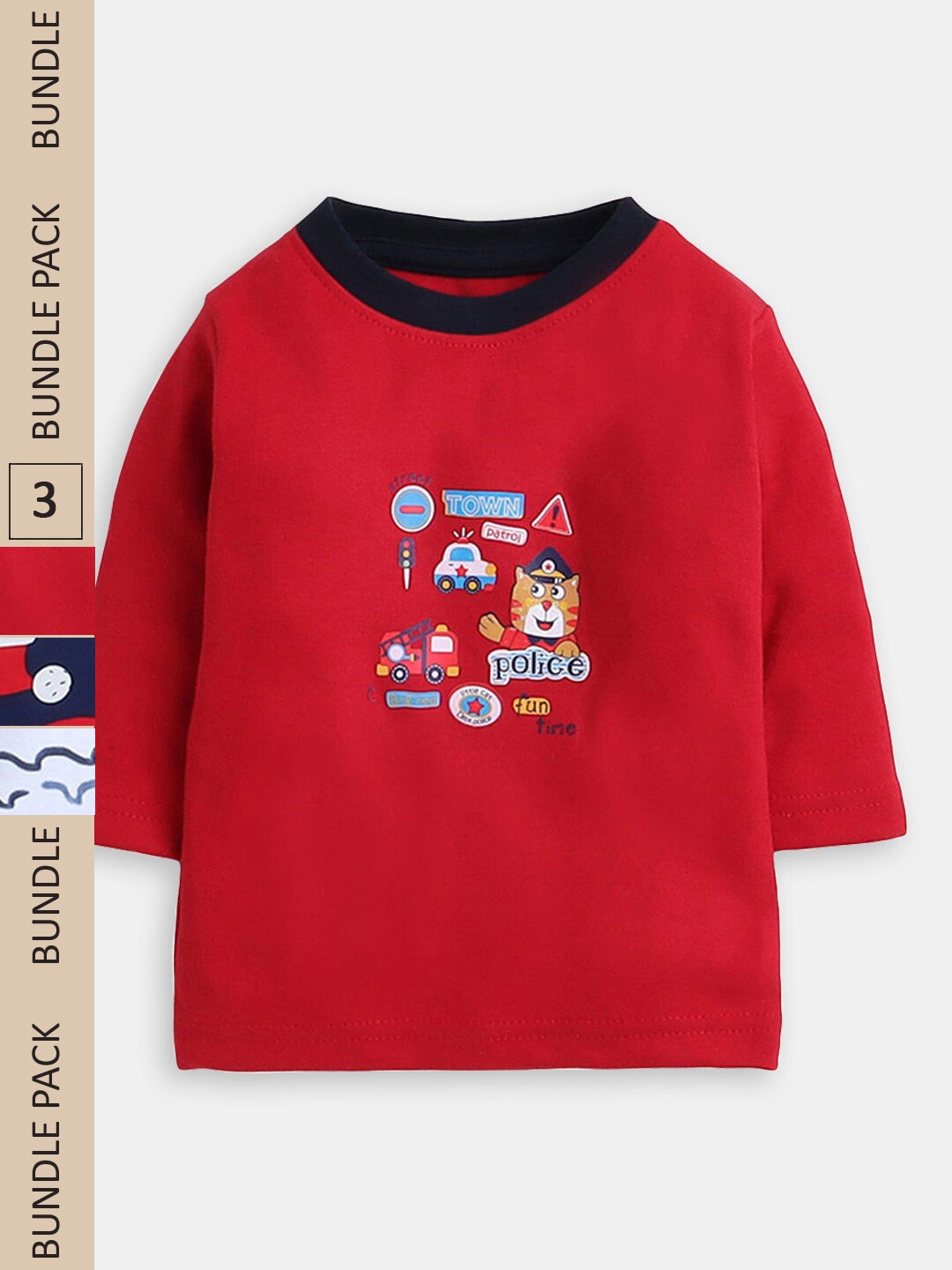 

Hopscotch Boys Pack of 3 Graphic Printed Long Sleeve Cotton T-shirt, Navy blue
