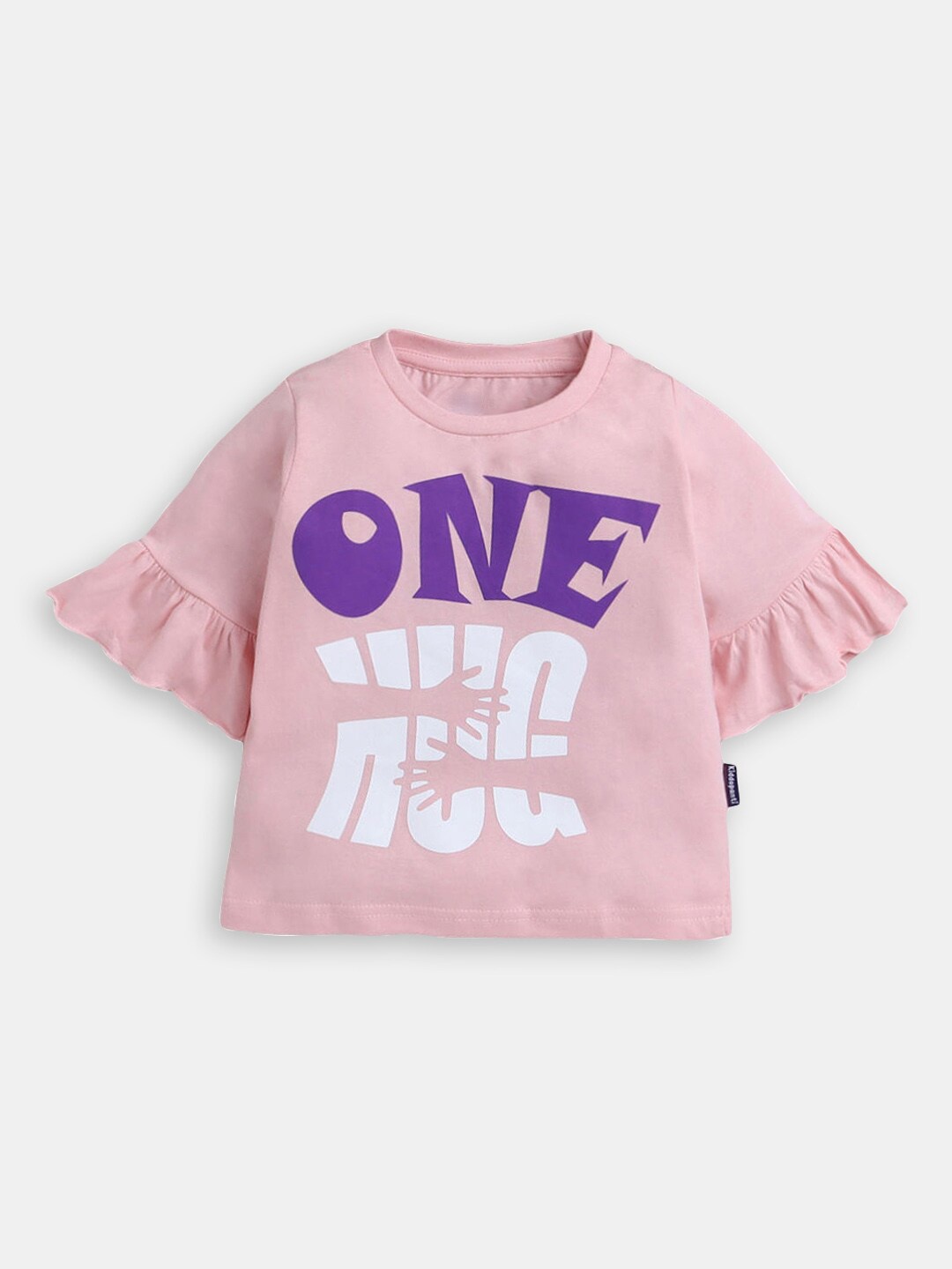 

Hopscotch Girls Typography Printed Flared Sleeves Cotton T-shirt, Pink