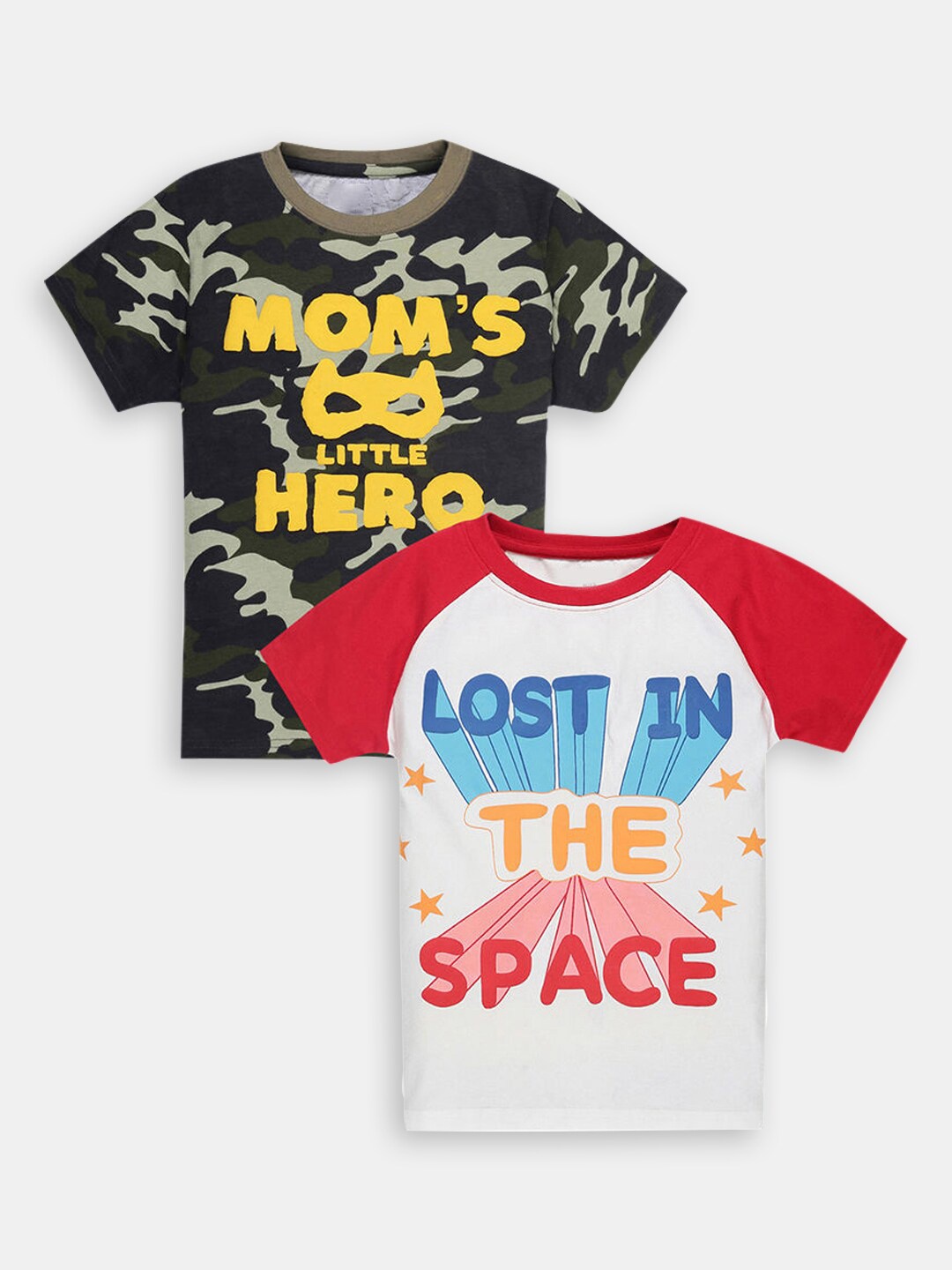 

Hopscotch Boys Pack of 2 Typography Round Neck Cotton T-shirt, Olive