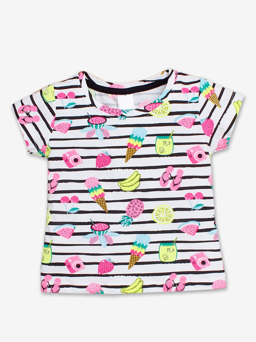 

Hopscotch Girls Vertical Printed Round Neck Cotton T-shirt, White