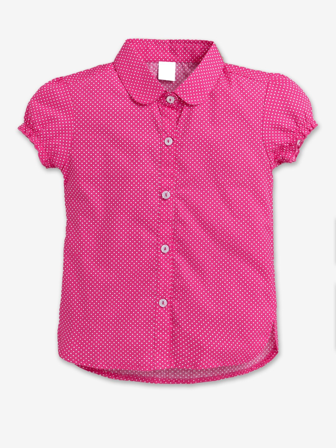 

Hopscotch Girls Polka Dots Printed Club Collar Puff Sleeves Classic Cotton Casual Shirt, Pink