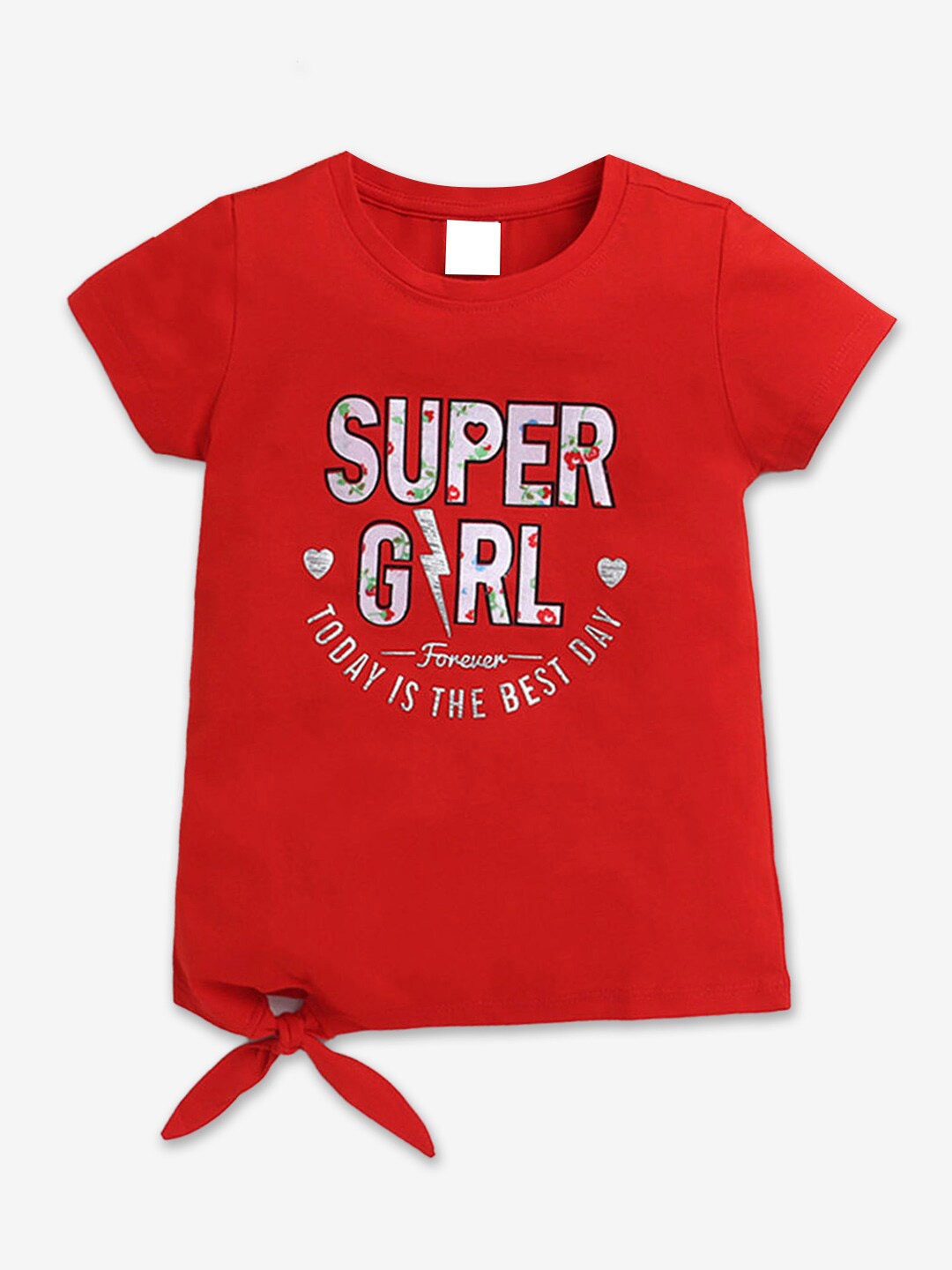 

Hopscotch Girls Typography printed Cotton T-Shirt, Red