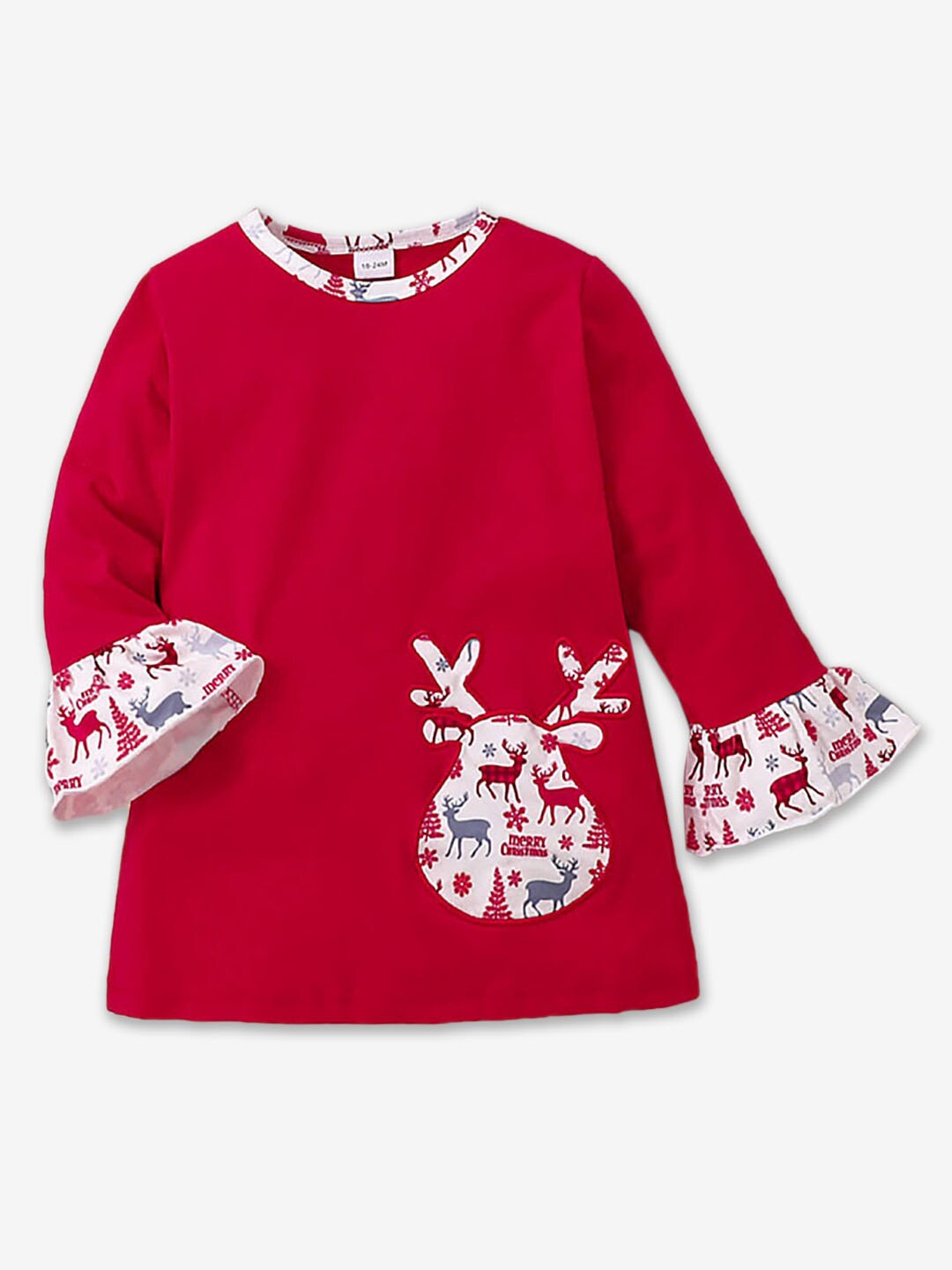 

Hopscotch Girls Conversational Printed Bell Sleeves Casual Top, Red