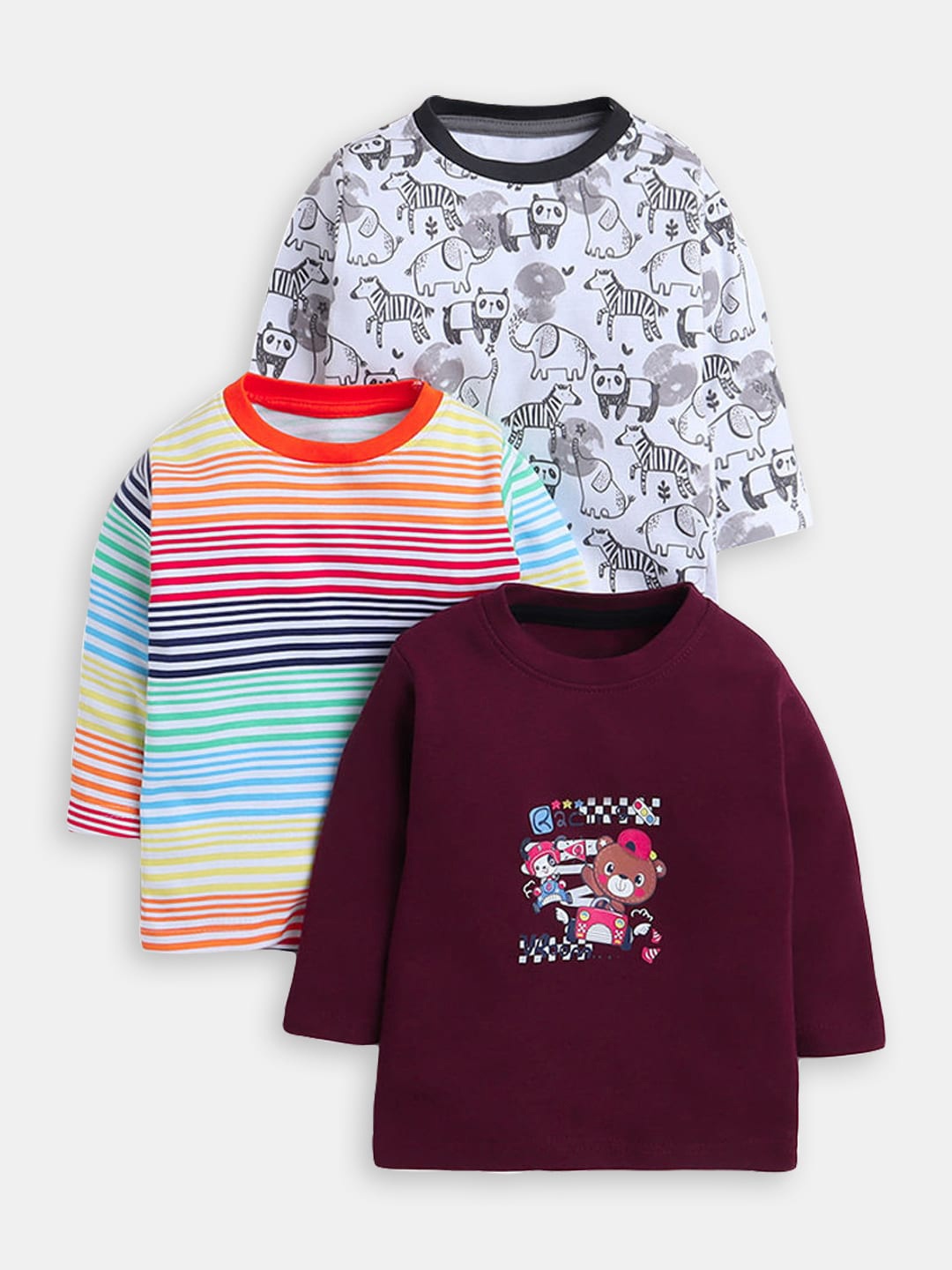 

Hopscotch Boys Pack Of 3 Conversational Printed Round Neck Cotton T-shirts, White