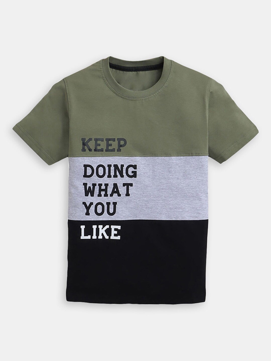 

Hopscotch Boys Colourblocked Round Neck Cotton T-shirt, Olive