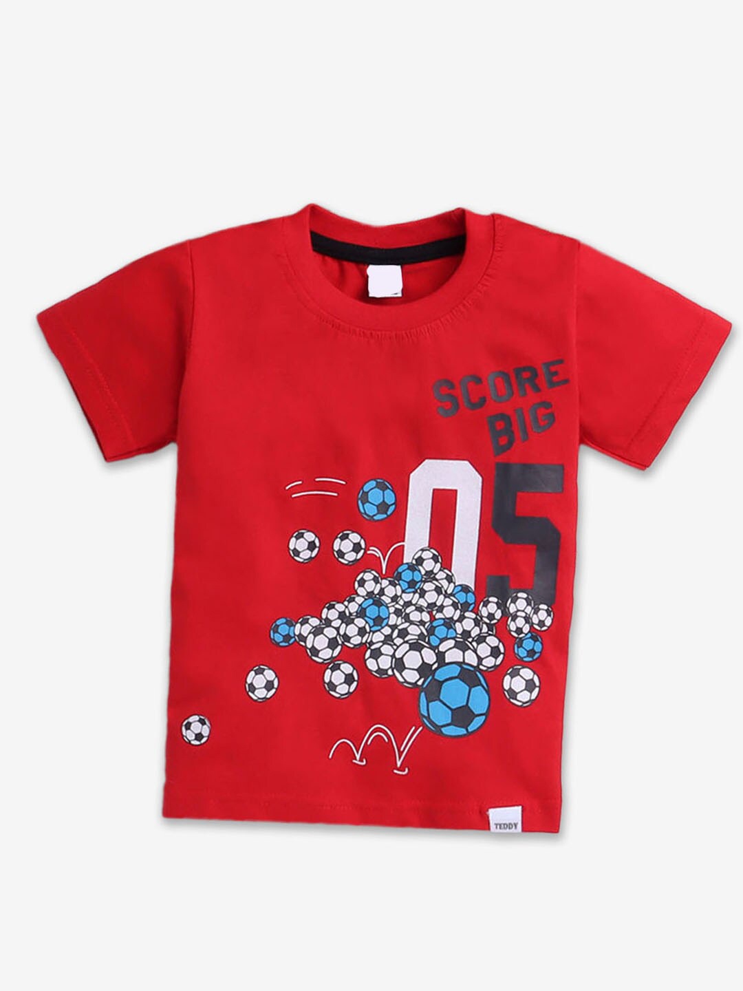 

Hopscotch Boys Graphic Printed Round Neck Cotton T-shirt, Red
