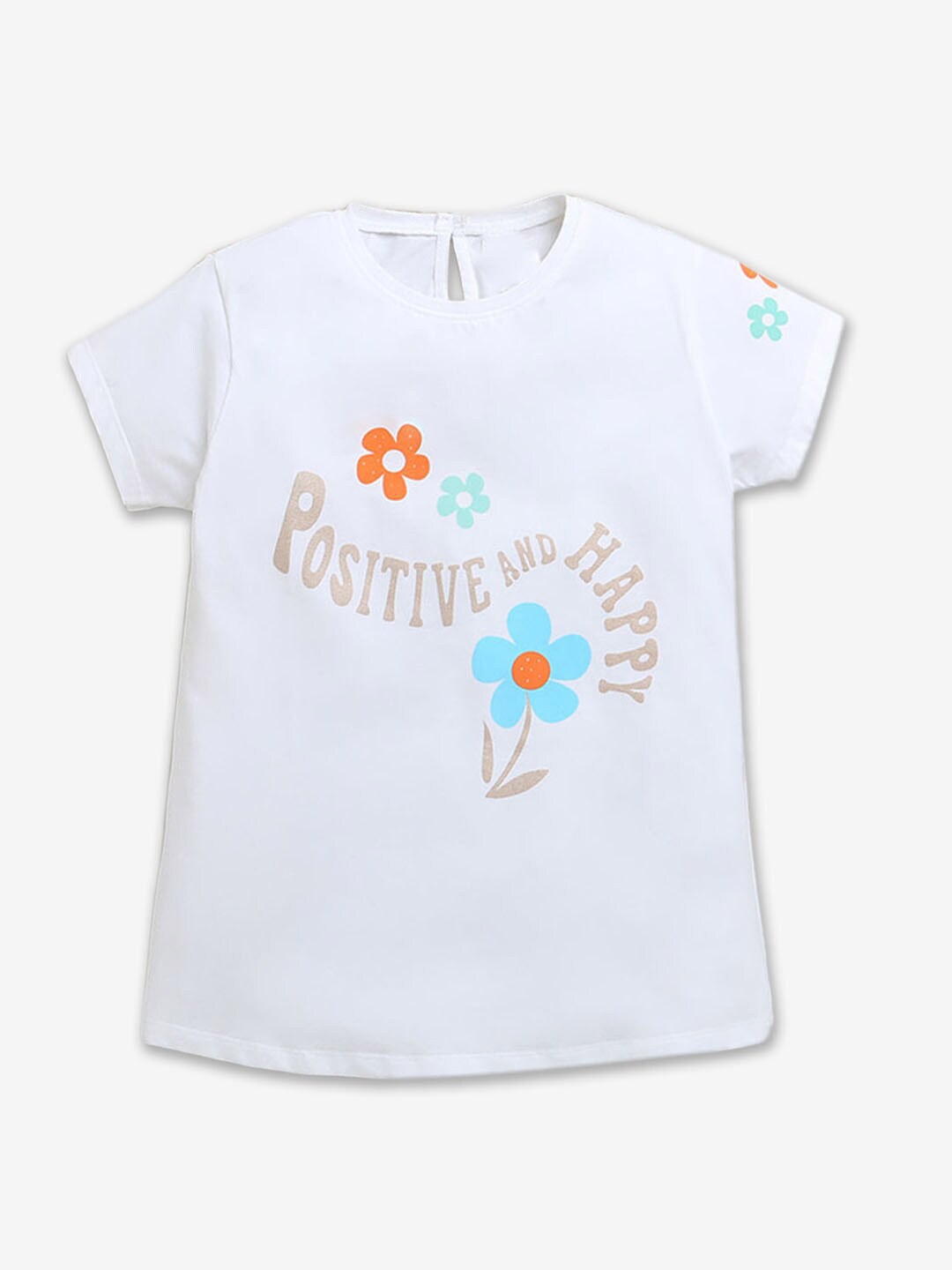 

Hopscotch Girls Typography Printed Round Neck Cotton T-shirt, White