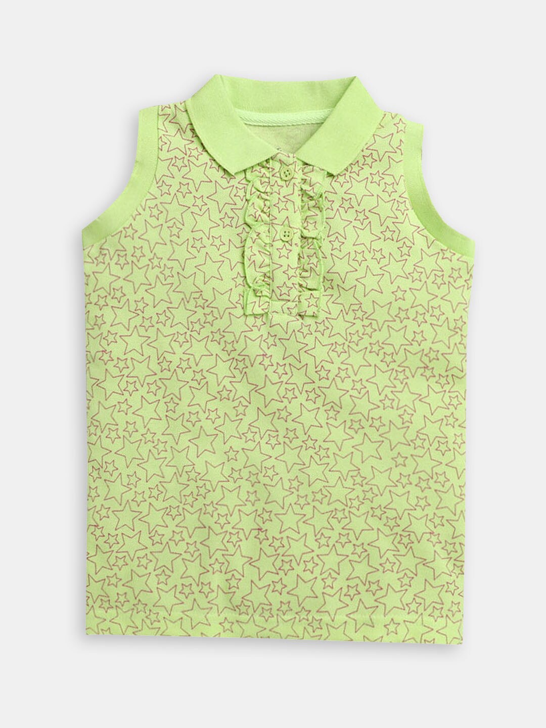 

Hopscotch Girls Geometric Printed Polo Collar Cotton T-Shirt, Green