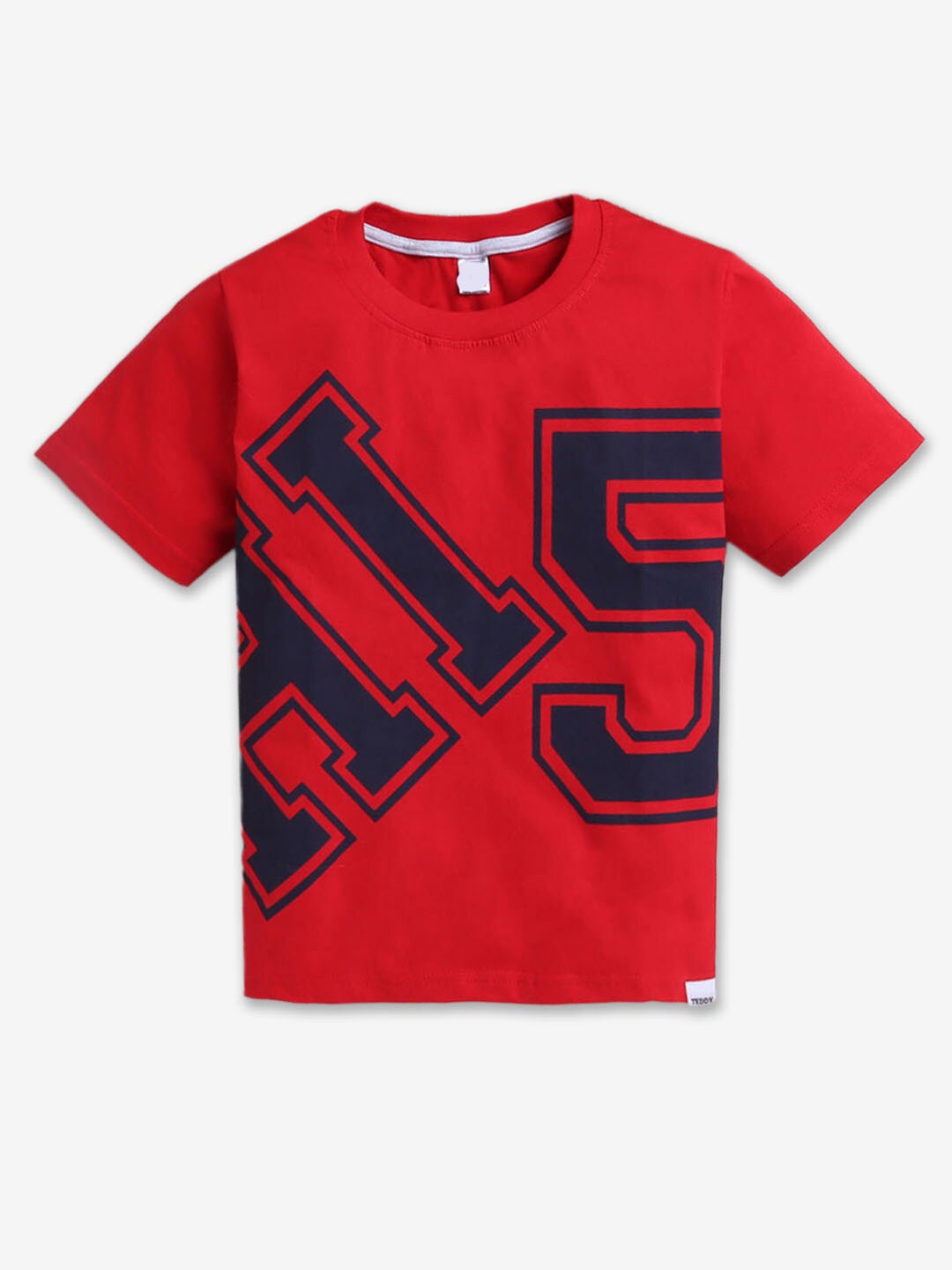 

Hopscotch Boys Typography Printed Round Neck Cotton T-shirt, Red