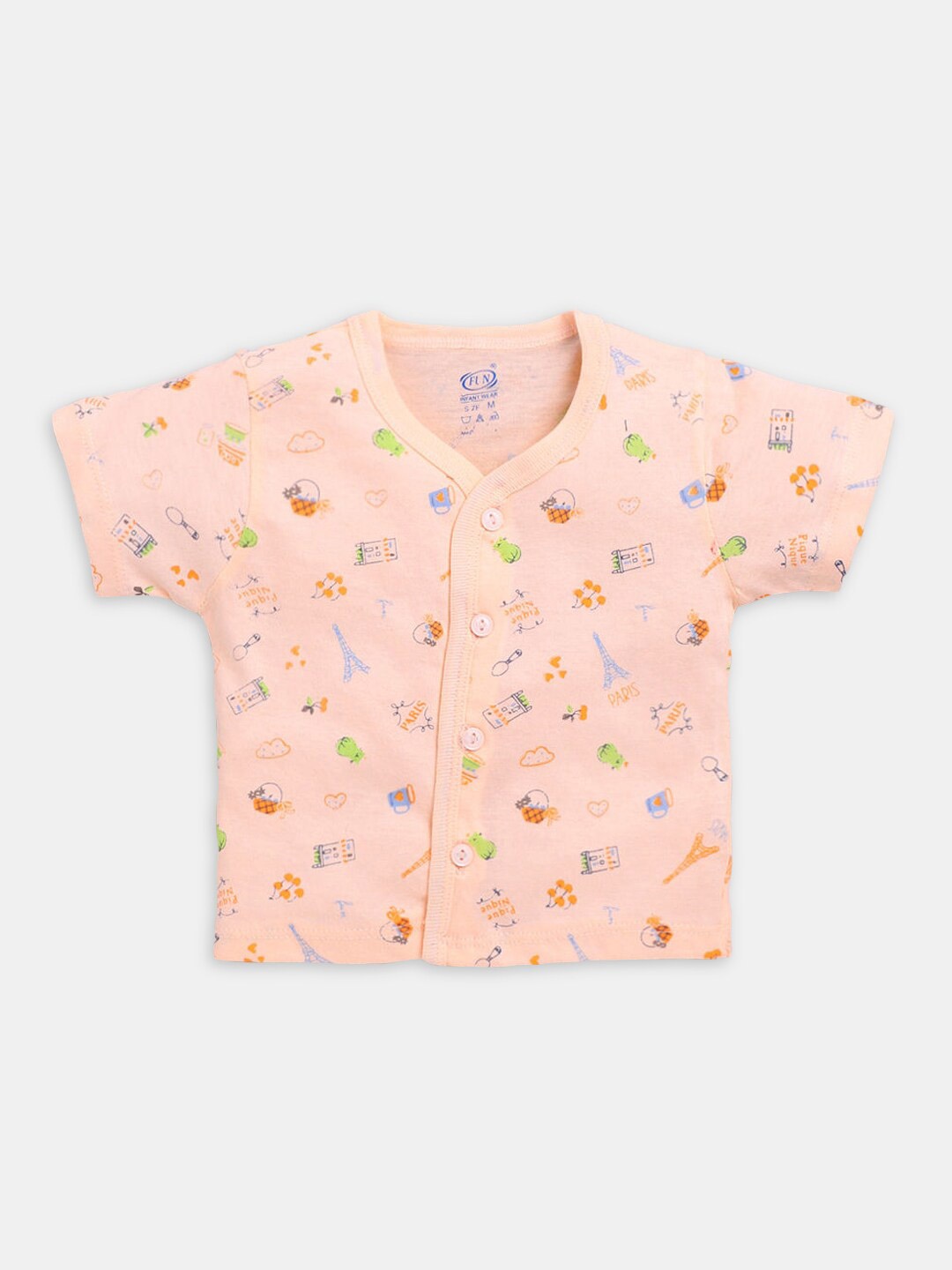 

Hopscotch Infant Girls Conversational Printed V-Neck Cotton T-shirt, Peach