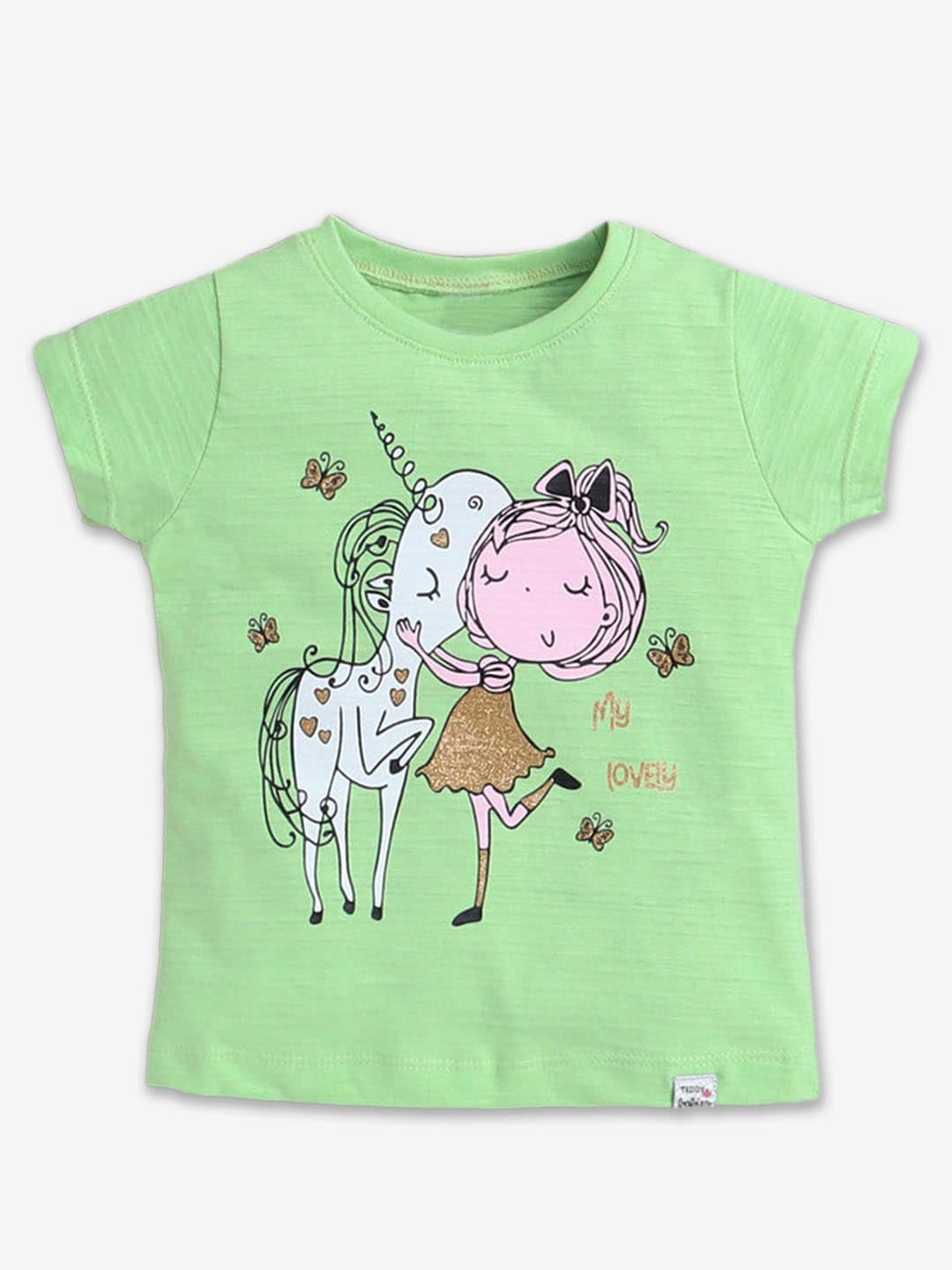 

Hopscotch Girls Humour And Comic Printed Cotton T-shirt, Green