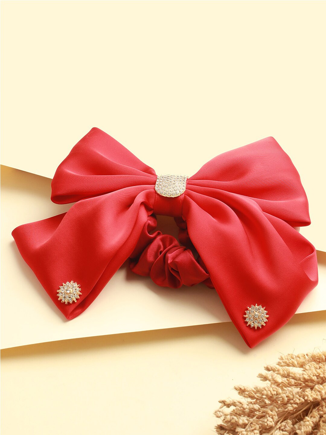 

Jazz and Sizzle Women CZ Studded Embellished Ponytail Holders, Red