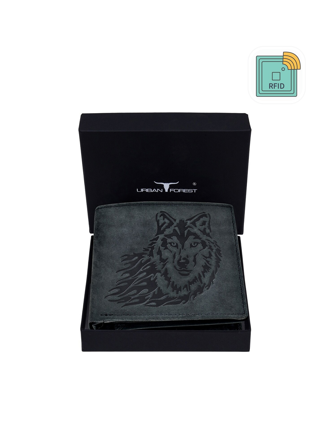 

URBAN FOREST Men Textured RFID Blocking Leather Two Fold Wallet, Black