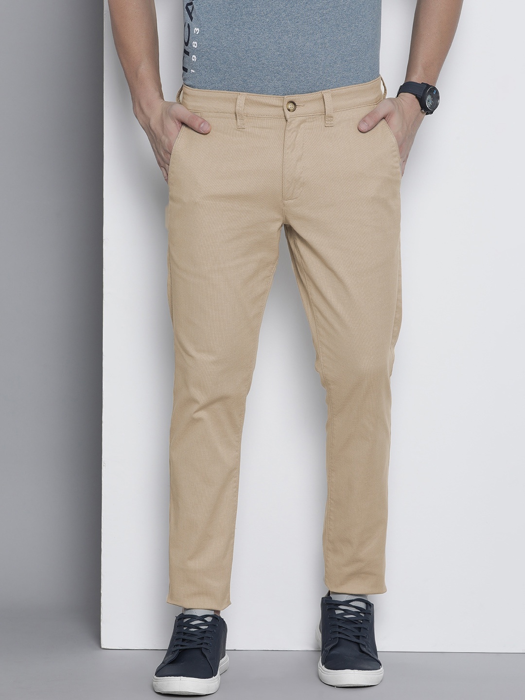 

Nautica Men Textured Mid-Rise Slim Fit Chinos Trousers, Beige