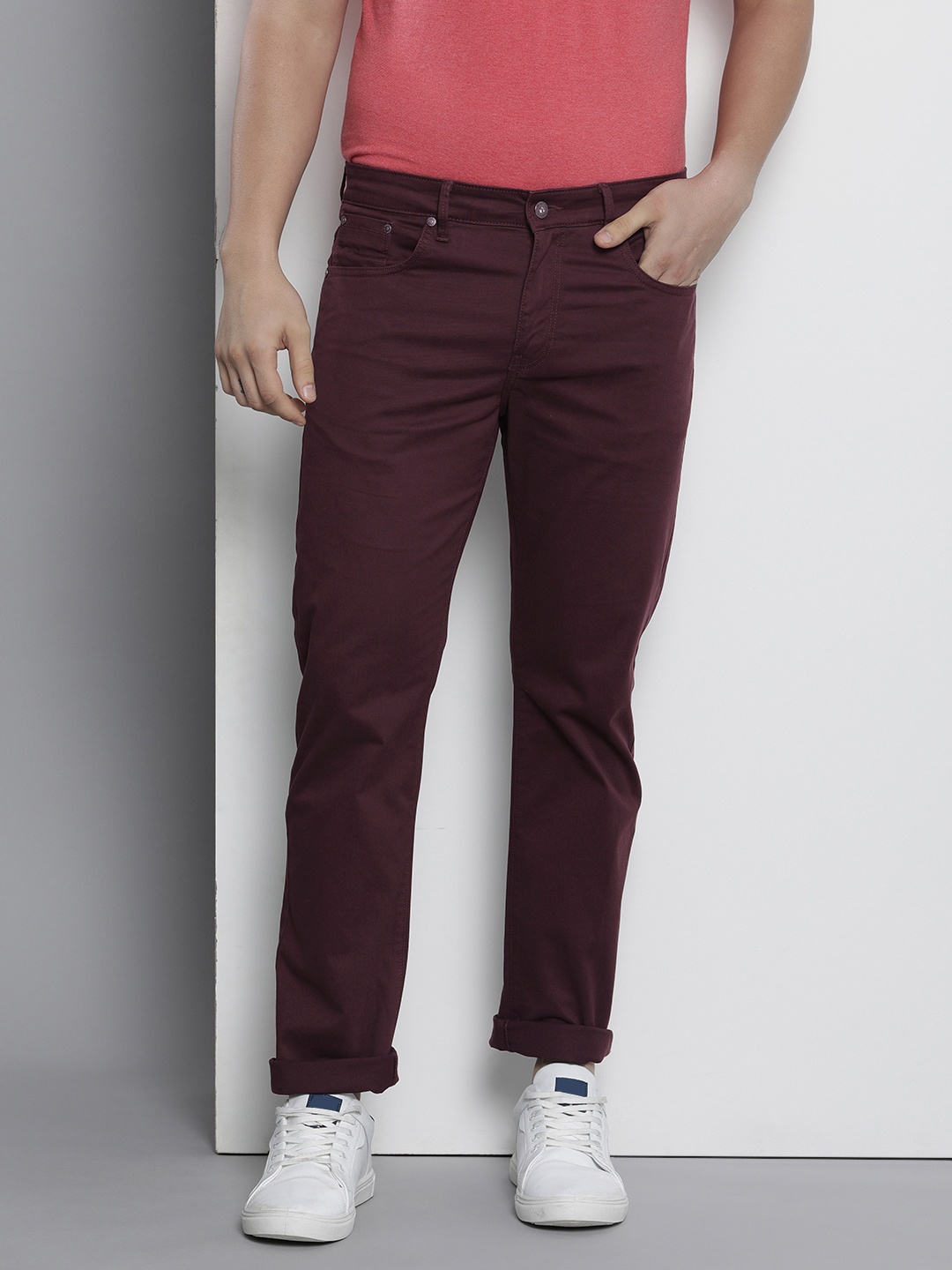 

Nautica Men Slim Fit Mid-Rise Chinos Trousers, Burgundy