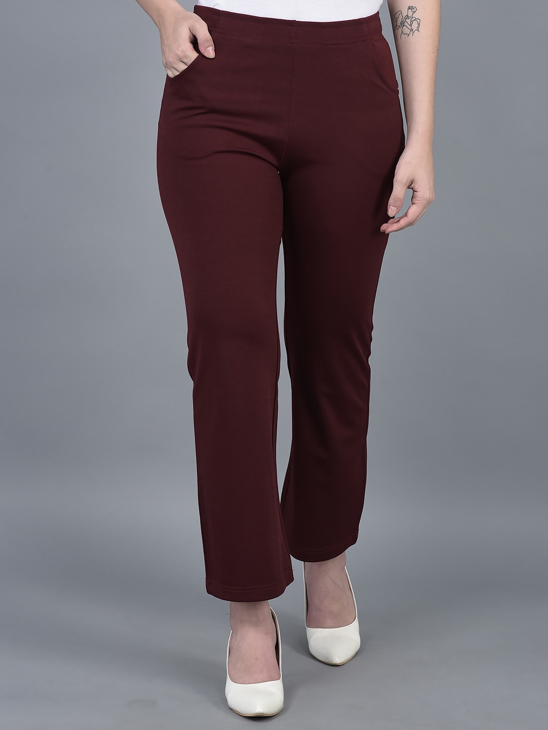 

CANOE Women Smart High-Rise Trousers, Maroon