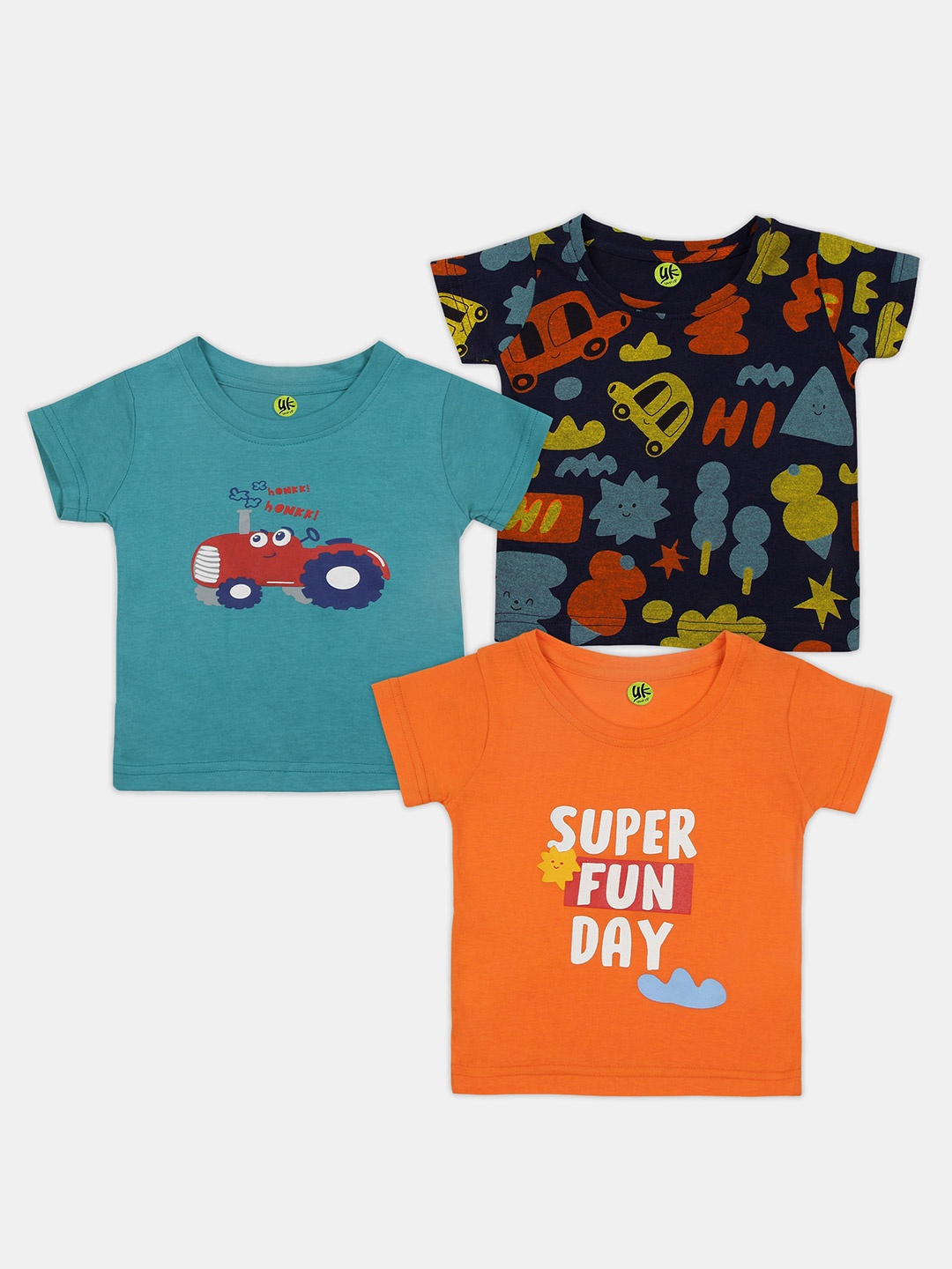 

YK Boys Pack Of 3 Printed Pure Cotton T-shirt, Teal