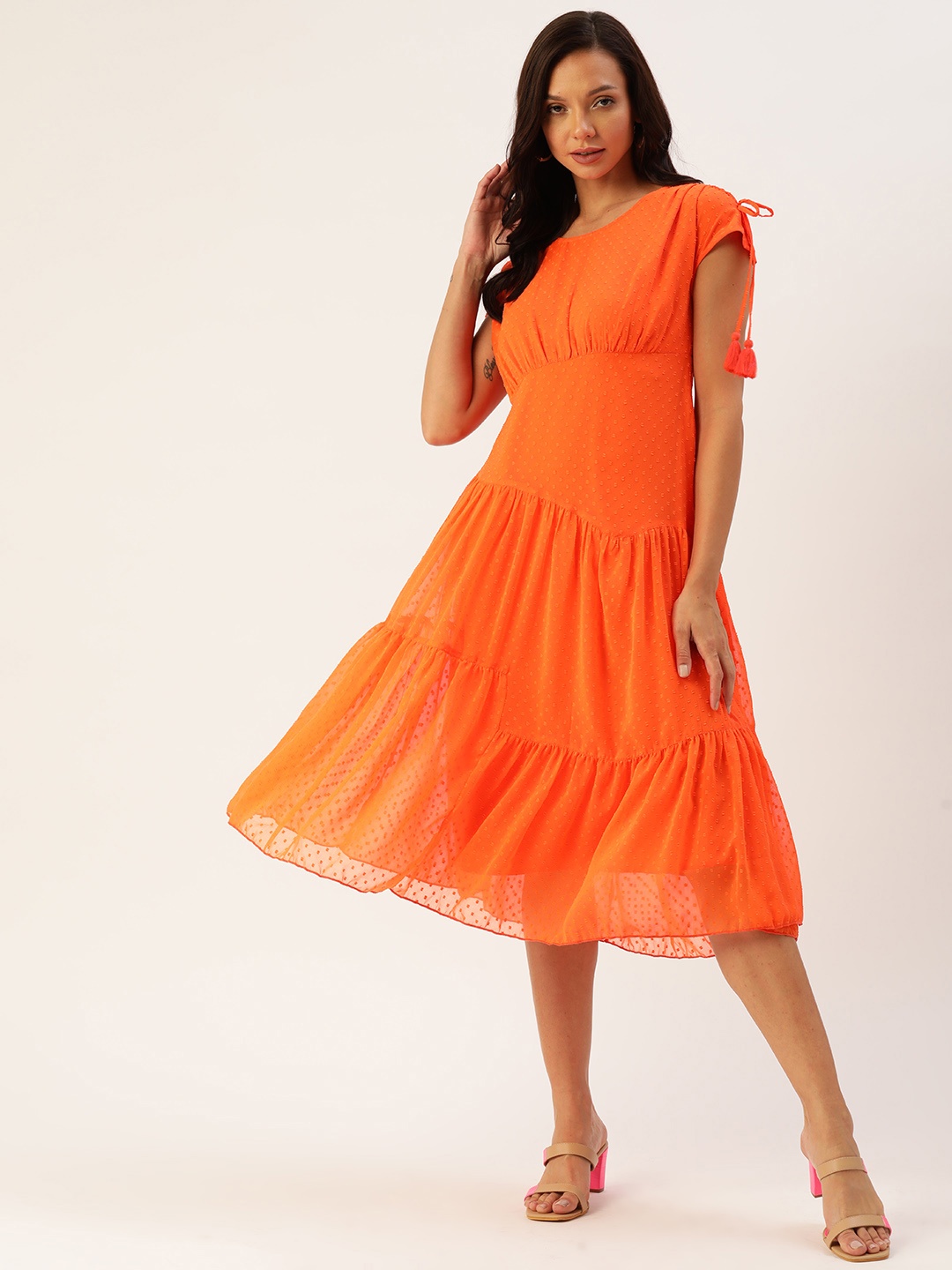 

Antheaa Chiffon A-Line Midi Dress, Orange